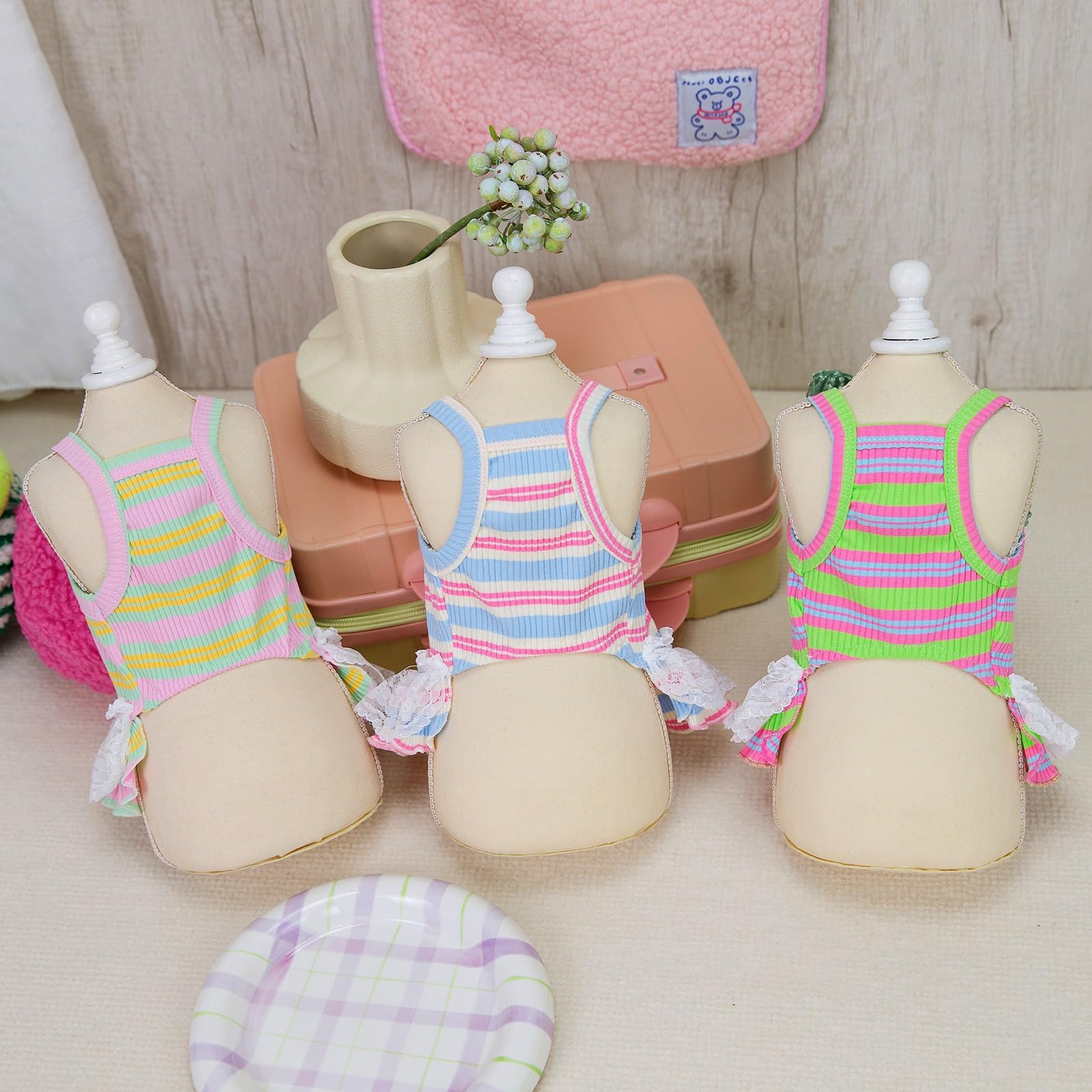 Winmany Dog Summer Clothes Puppy Sleeveless Striped Vest T-Shirt Pet Tutu Skirt Cat Dresses Suitable For Small Medium Cat Dog (Y