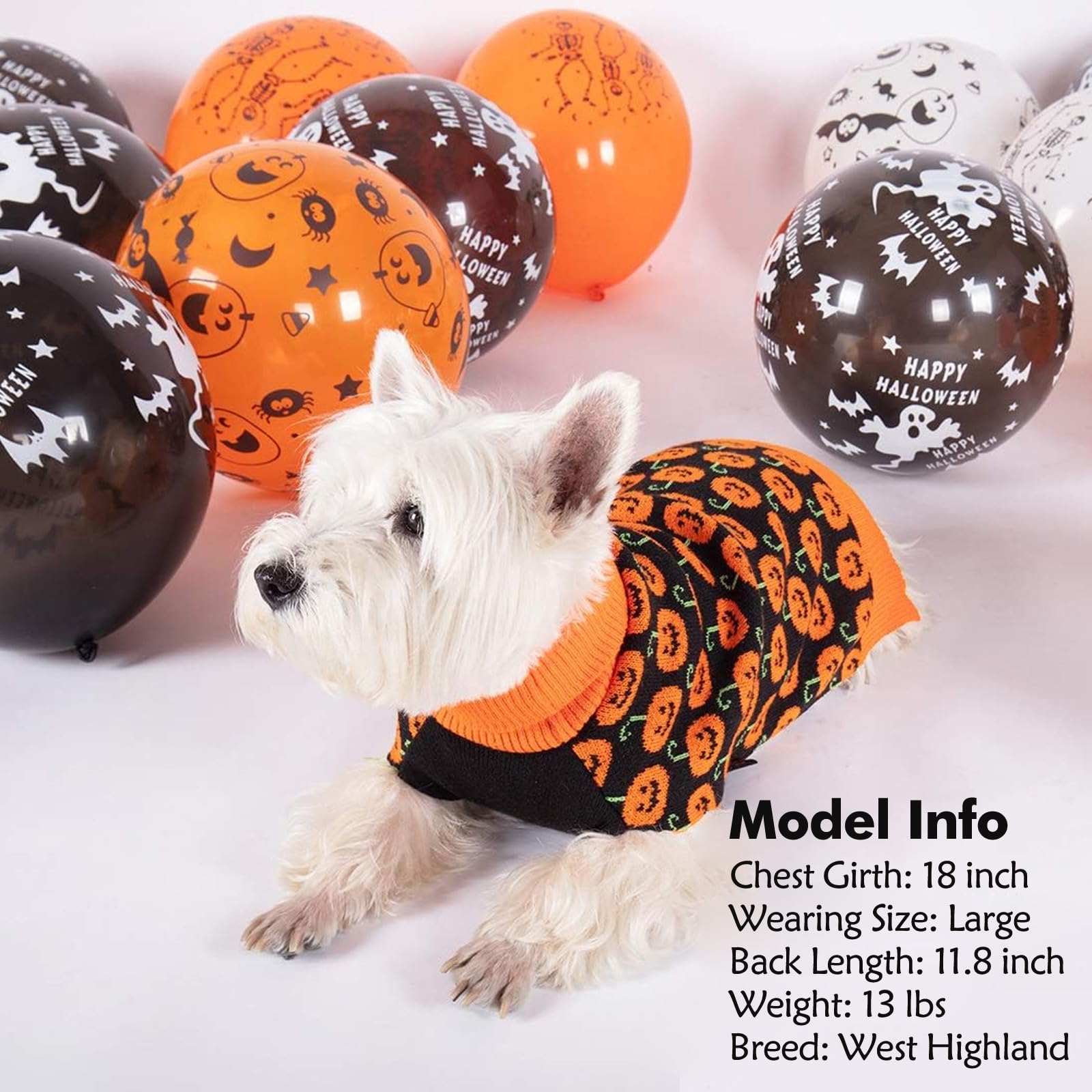Kyeese Halloween Dog Sweater Pumpkin With Leash Hole Dog Sweater Turtleneck Dog Knitwear Warm Pet Sweater,Xl