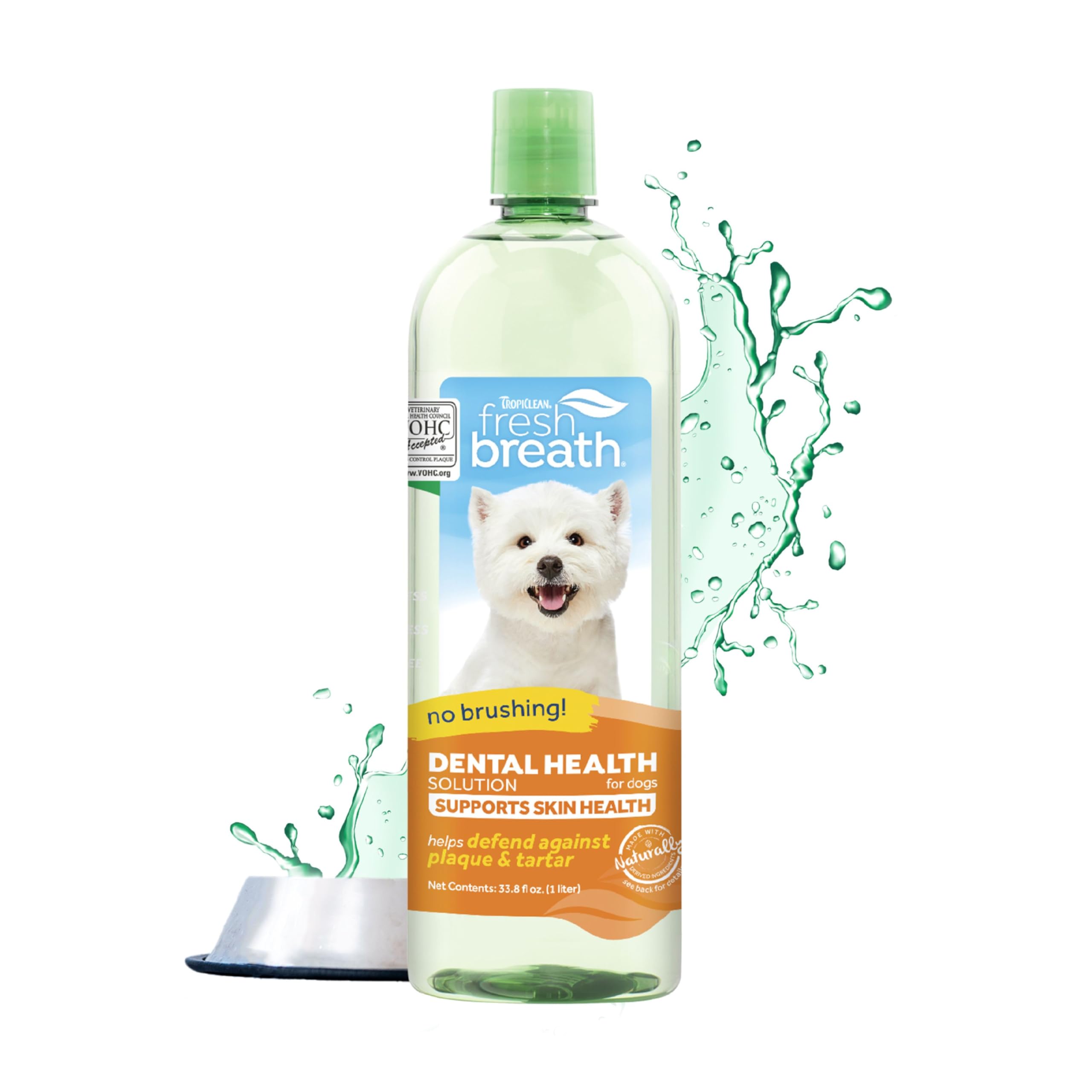 TropiClean Fresh Breath with Omega 3 & 6 for Skin Health Water Additive for Dogs | Breath Freshener and Teeth Cleaning Solution 