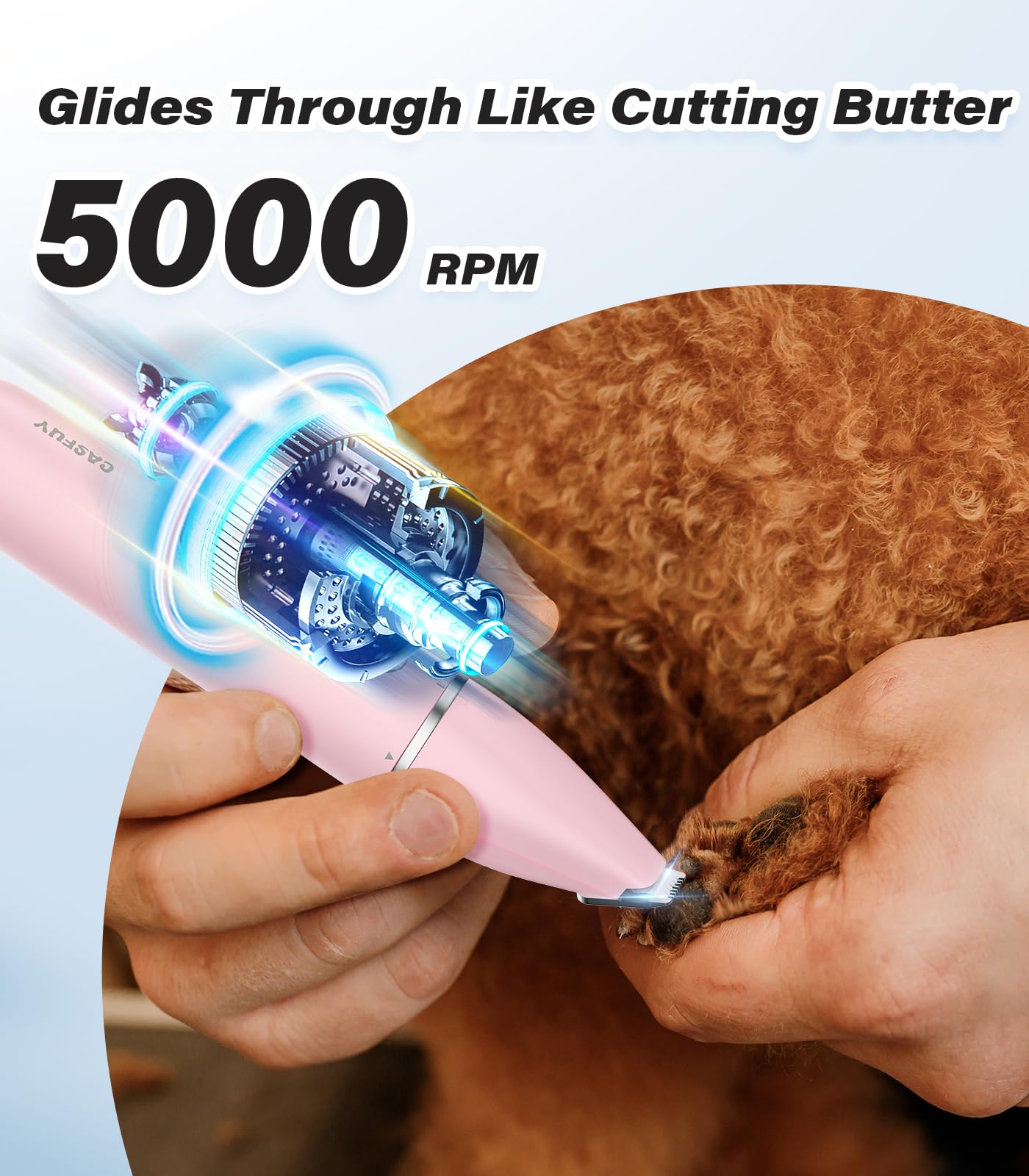 Casfuy Cordless Dog Paw Trimmer - Low Noise Small Dog Clippers with Double Blades USB Rechargeable Grooming Clipper for Dogs Cat