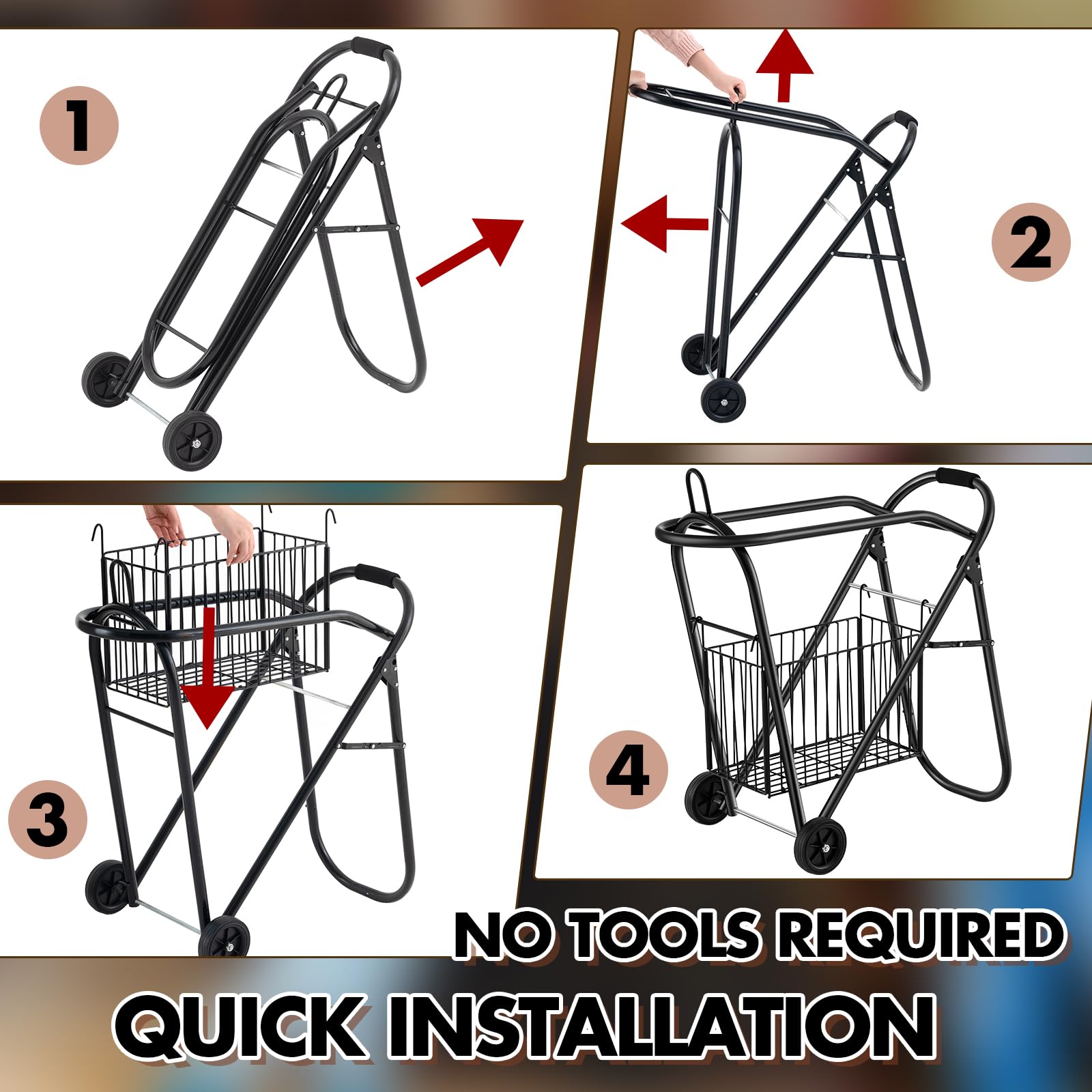 Kritkin Horse Saddle Tack Cart With Wheels, Rolling Iron Heavy Duty Trailer Organizer With Hooks Foldable Horse Cinch Equipments