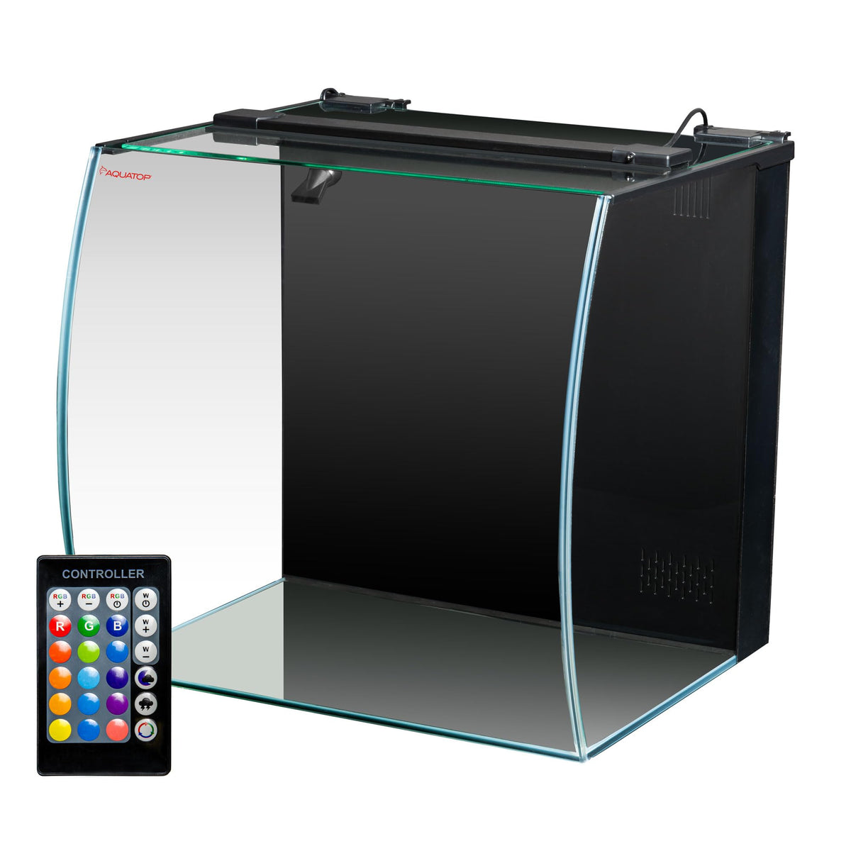 Aquatop 13.5 Gallon Bow Front Glass Aquarium Kit With Filter And Led Lighting - All In One Desktop Fish Tank, Ideal For Freshwat