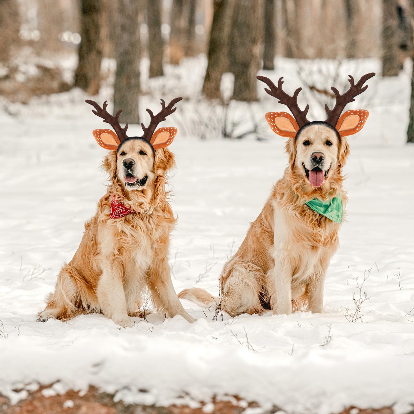 BWOGUE Dog Elk Reindeer Antler Headband with Santa Hat Pet Pet Christmas Costume Headwear Accessories for Dogs and Cats (Medium,