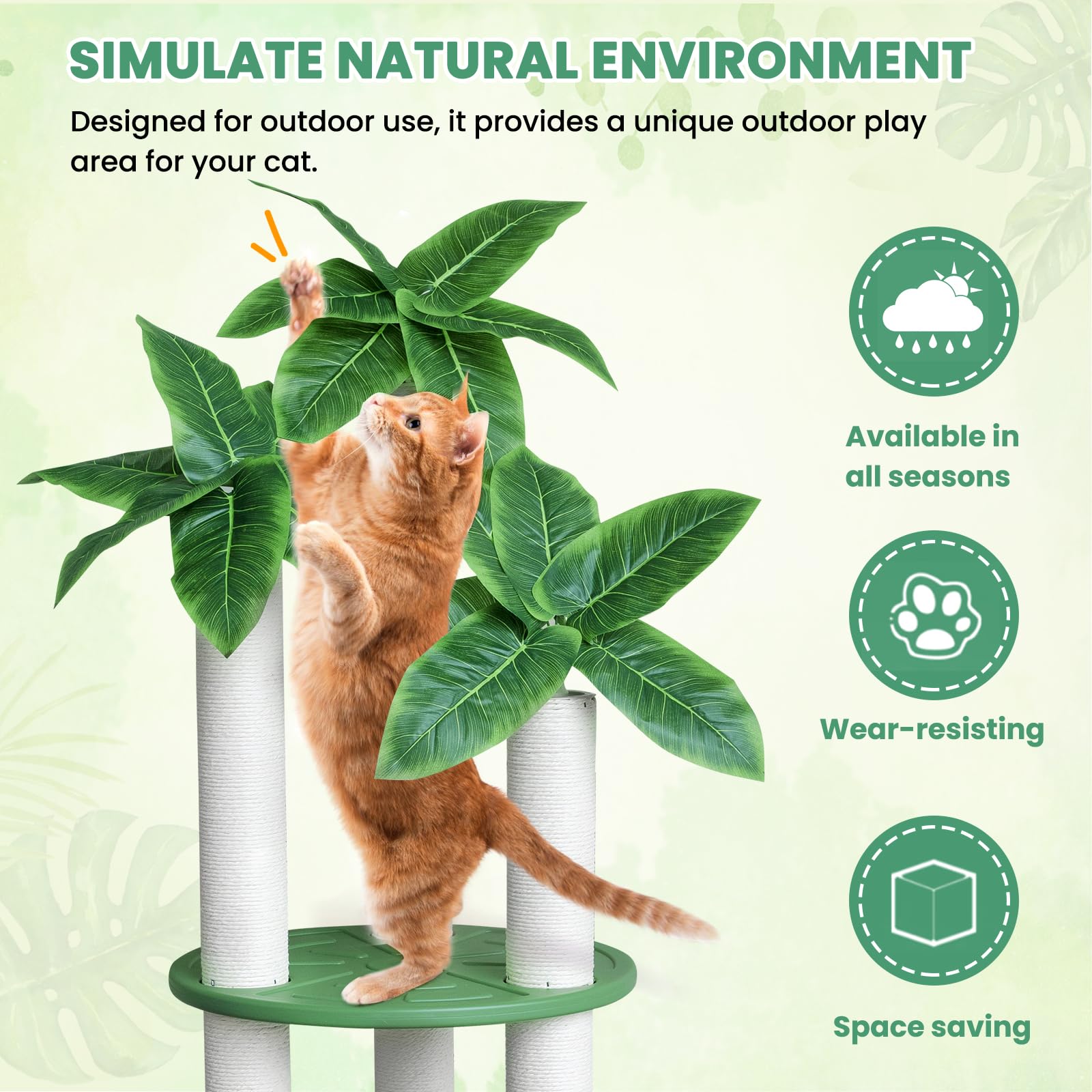 MAOHEGOU 68 inch Waterproof cat Tower, Cylindrical Outdoor cat Tree with Green Leaves,Plastic Board and cat Scratching Post,Used