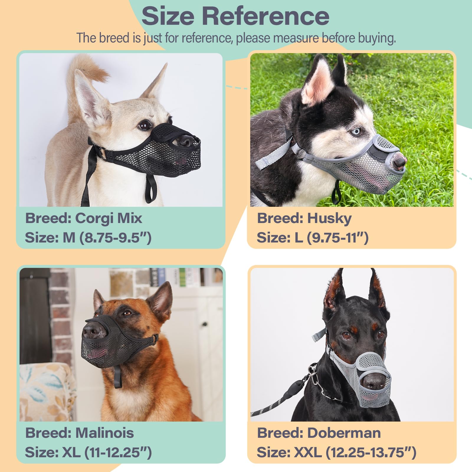 LUCKYPAW Dog Muzzle - Soft Mesh Mouth Guard for Medium/Large/Small Dogs, XS, Black, Model M0223, Prevents Biting & Chewing