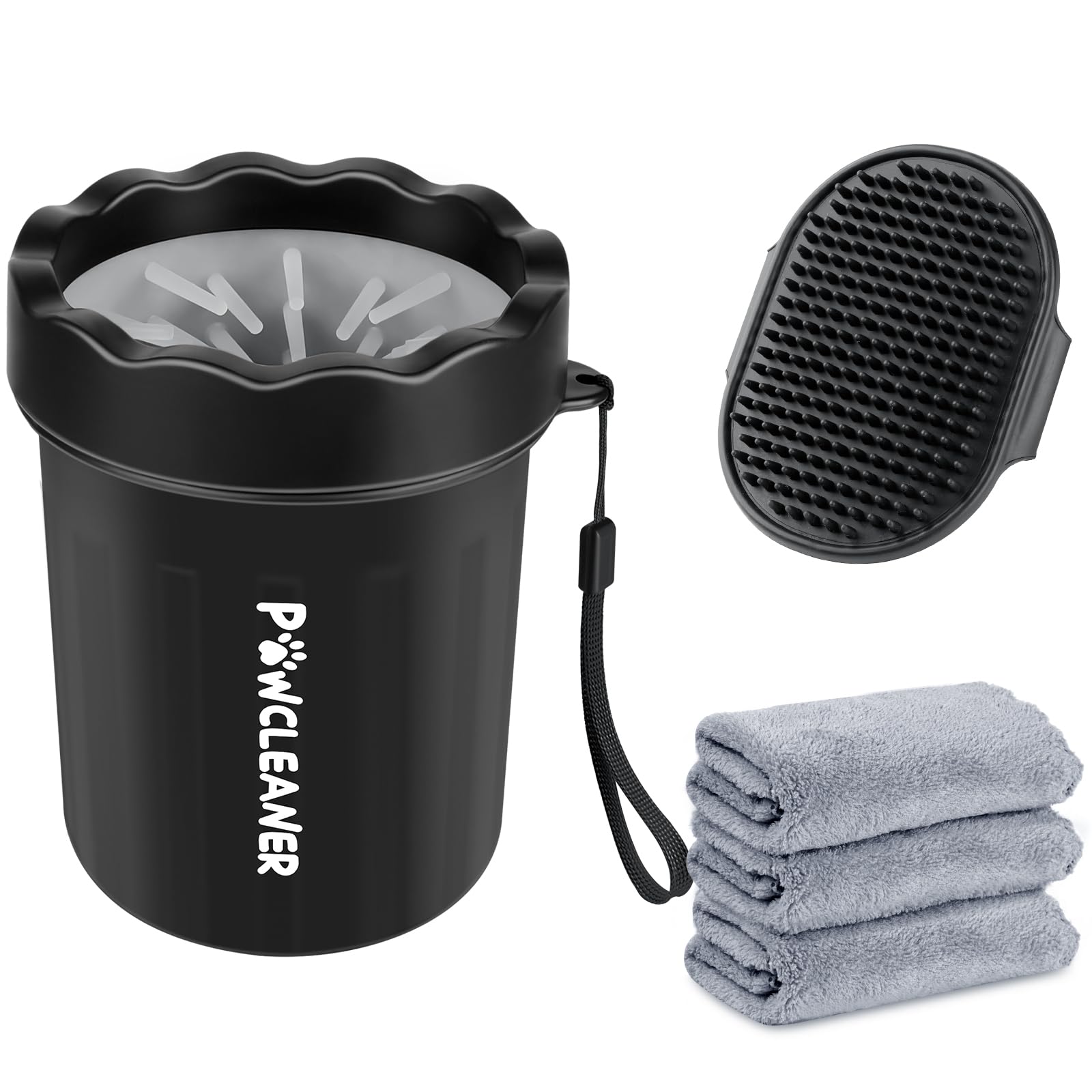 Dog Paw Cleaner For Dogs, (With 3Pcs Absorbent Towels & Adjustable Bath Brush) Dog Paw Washer, Pet Foot Cleaner (Black, Small)