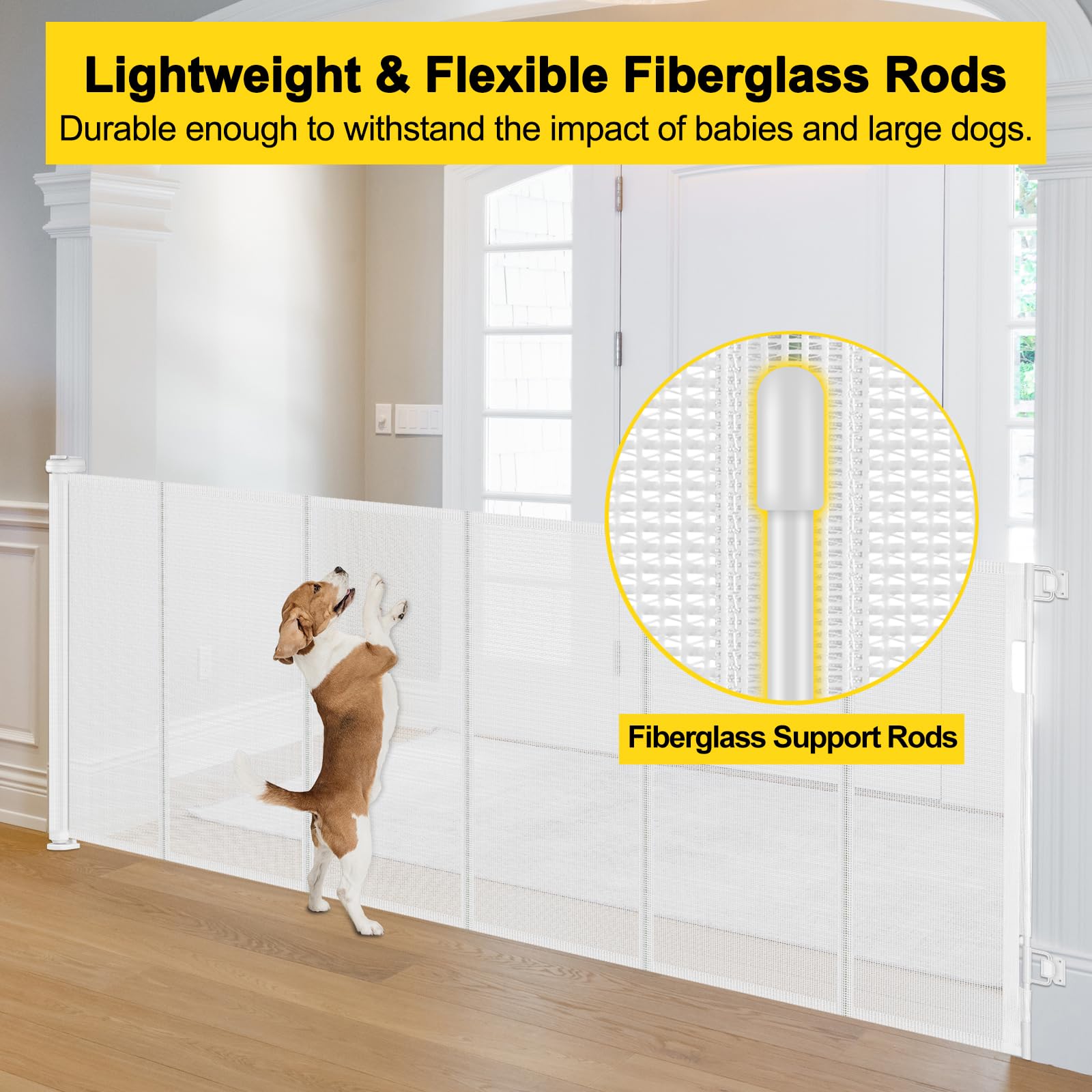 Enhanced 42    Extra Tall & 80    Wide Retractable Baby Gates with Rods to Prevent Crawling Through, Extra Tall Dog Gate for Lar