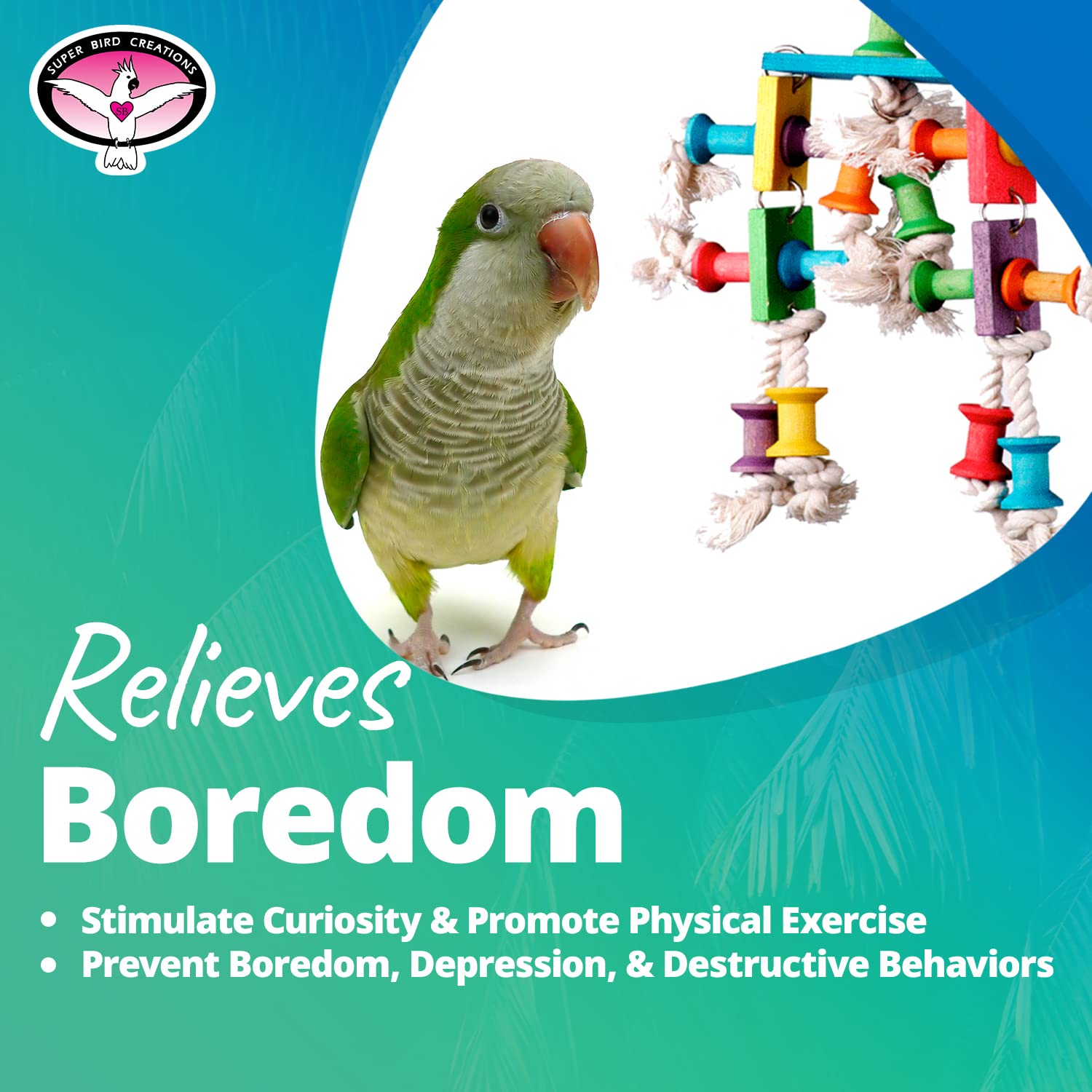 Super Bird Creations Sb468 Dancing Spools Bird Toy With Colorful Wooden Spools And Cotton Rope - Ideal For Ringnecks, Parrots, Quakers - Preening And Chewing Toy - Medium Bird Size - 13' X 8' X 2'
