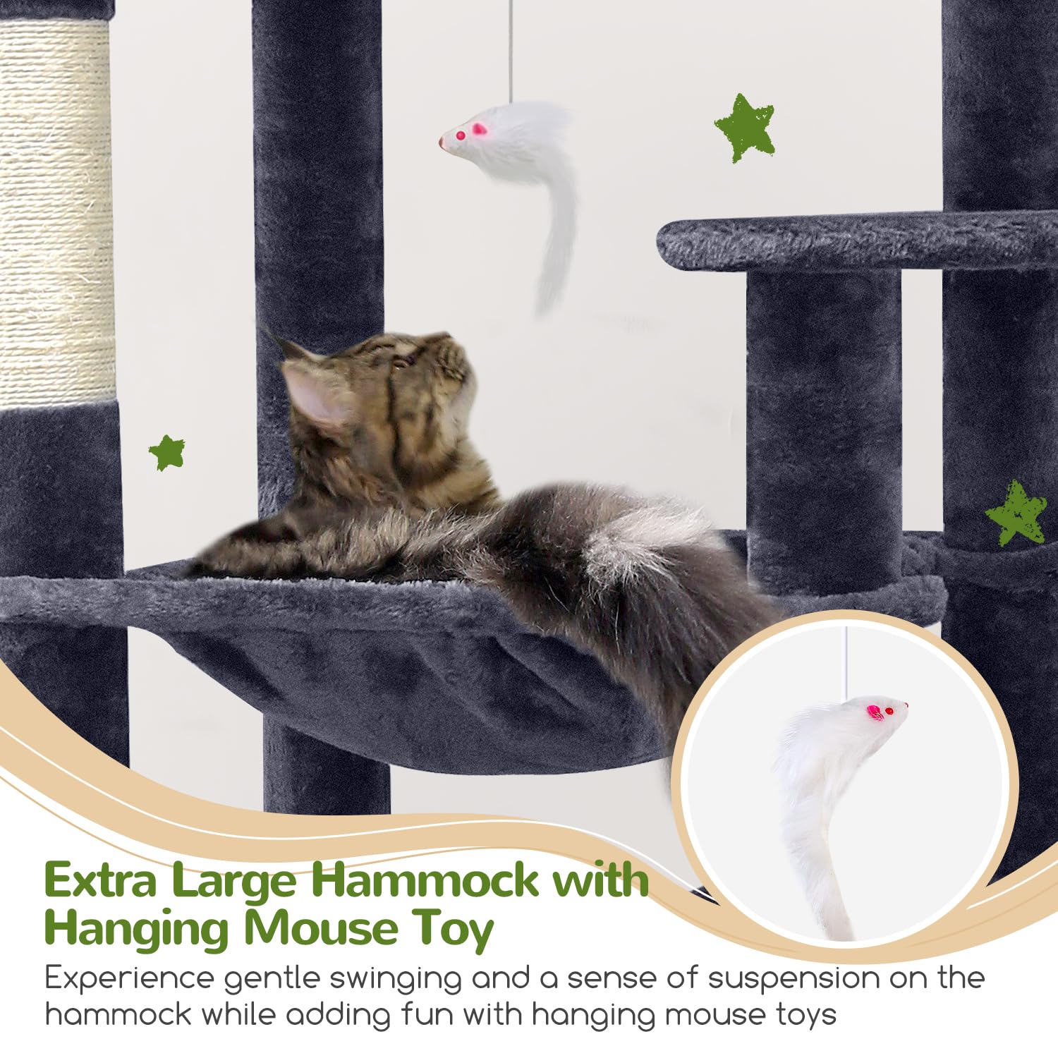 Globlazer F70 Pro Heavy Duty Cat Tree, 70 Inch Sturdy Cat Tree For Indoor Cats Extra Large Cat Tower With Scratching Post, Hammo