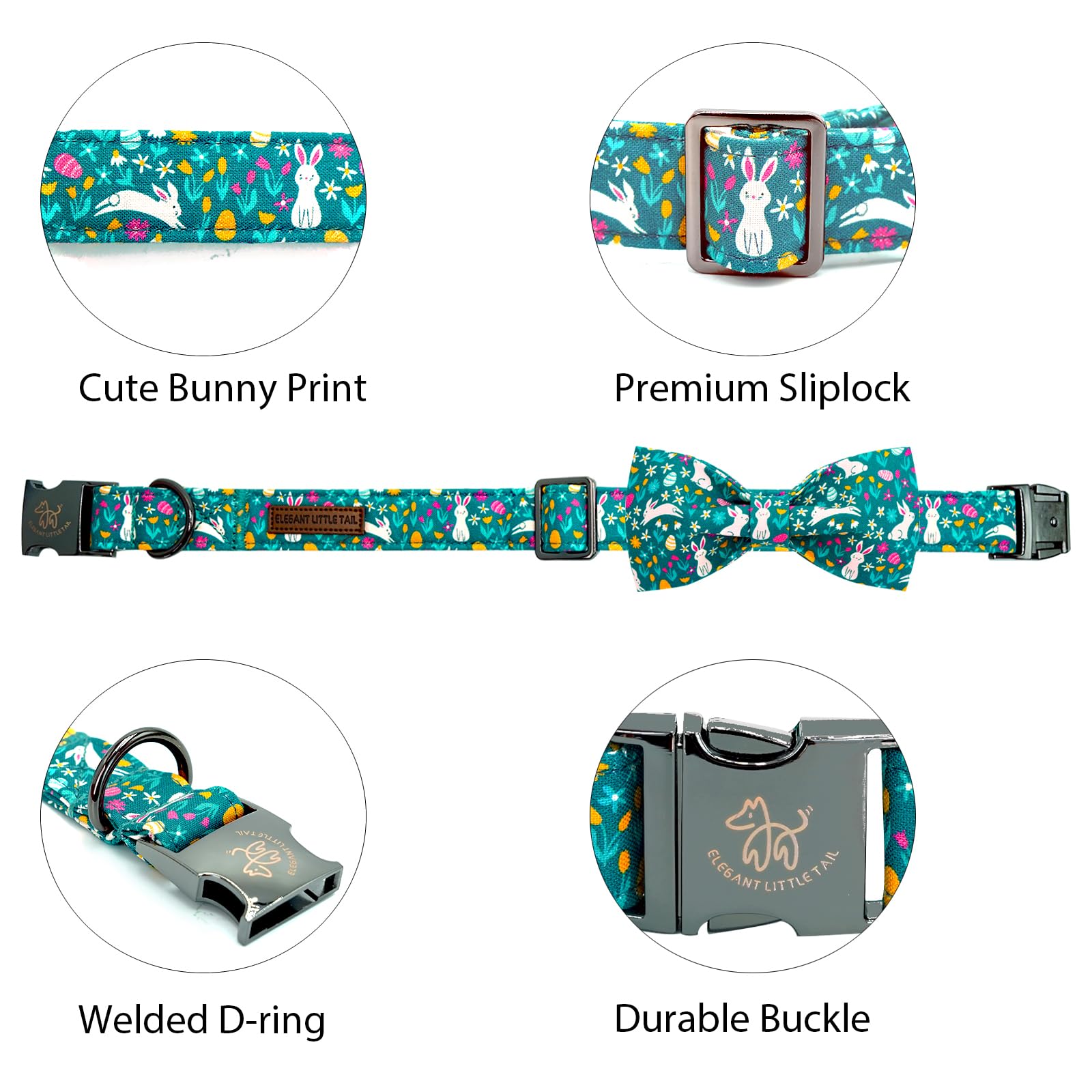 Elegant Little Tail Easter Dog Collar, Bunny Print Puppy Collars With Bow Girl Boy Pet Collar Bowtie Spring Holiday Pet Collars