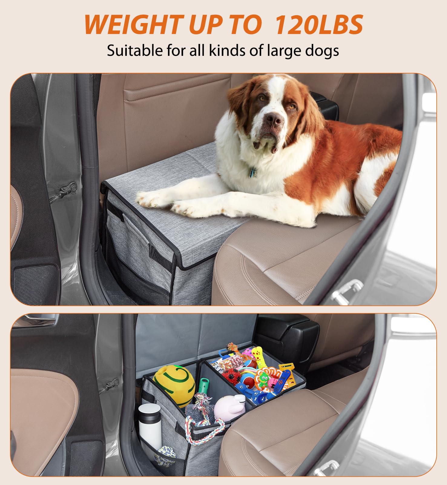 Back Seat Extender For Dogs Up To 120Lbs, Car Seat With Pocket, Portable Dog Back Seat Extender For Road Trip, Car Organizer Gap