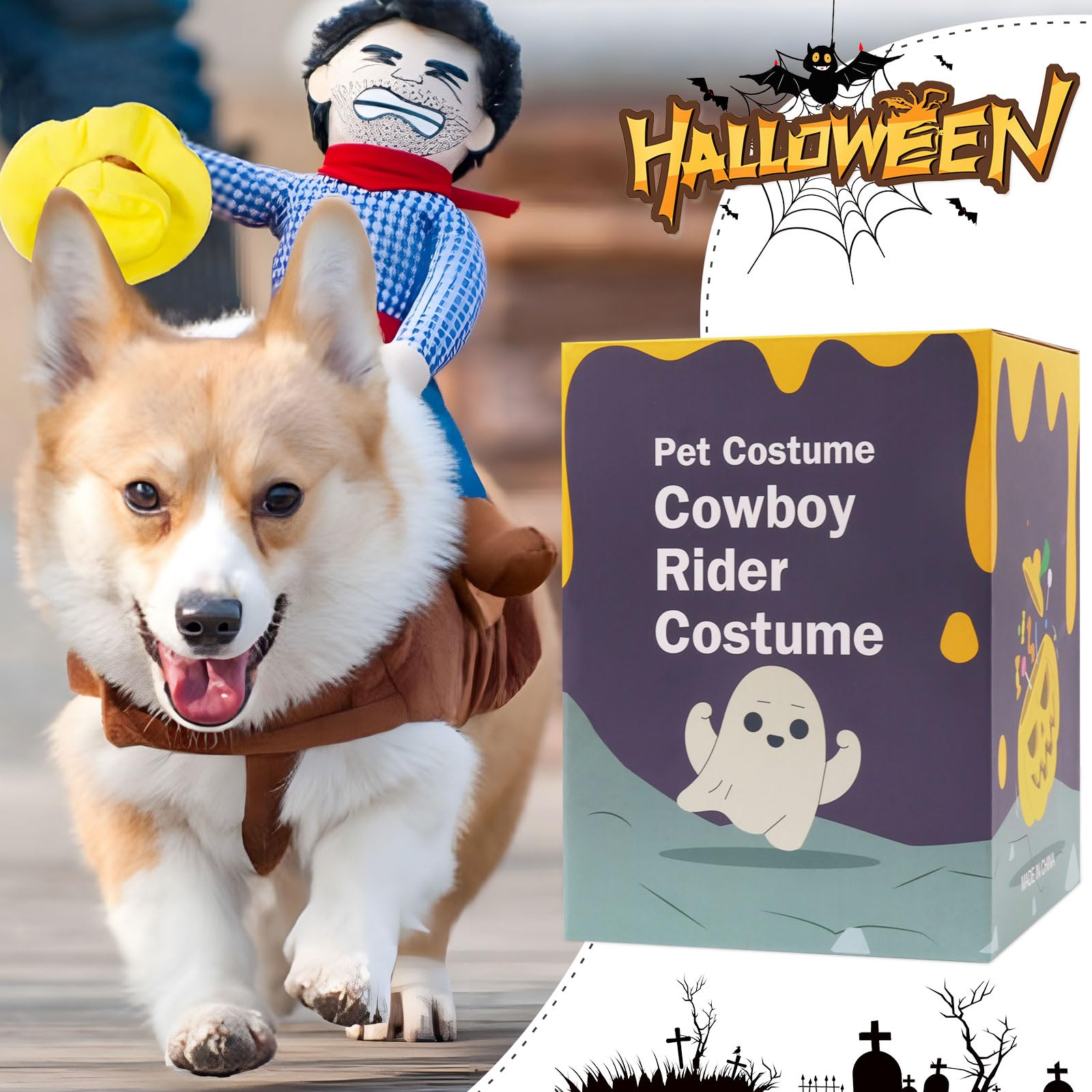 Nacoco Cowboy Rider Dog Costume For Dogs Clothes Knight Style With Doll And Hat For Halloween Day Pet Costume (M)