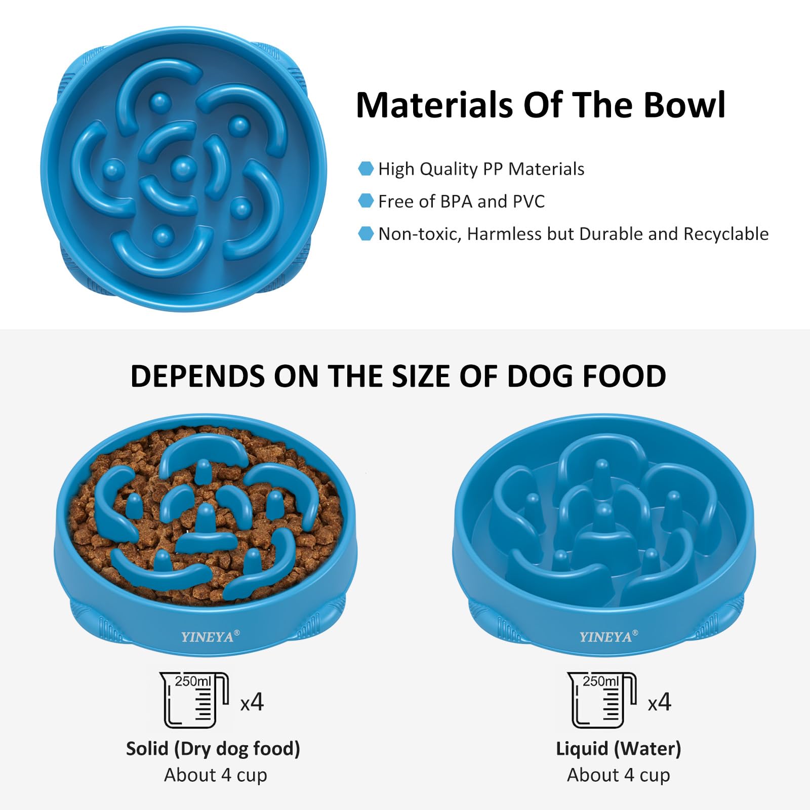 YINEYA Large Slow Feeder Dog Bowls, Anti-Choking Puzzle Bowl, Dark Blue & Rose Red, 2PCS, Polypropylene