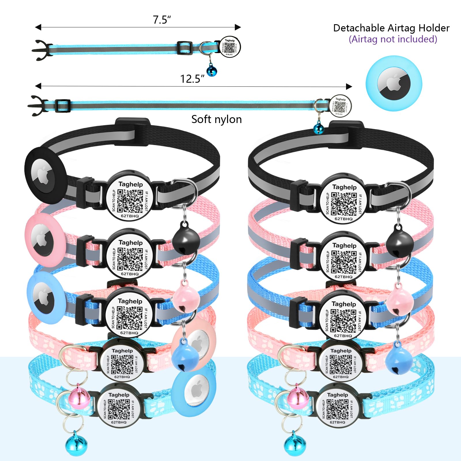 Reflective Airtag Cat Collar, Taghelp Integrated Air Tag Cat Collar For Apple, Cat Collar With Airtag Holder And Bell, Tracker C