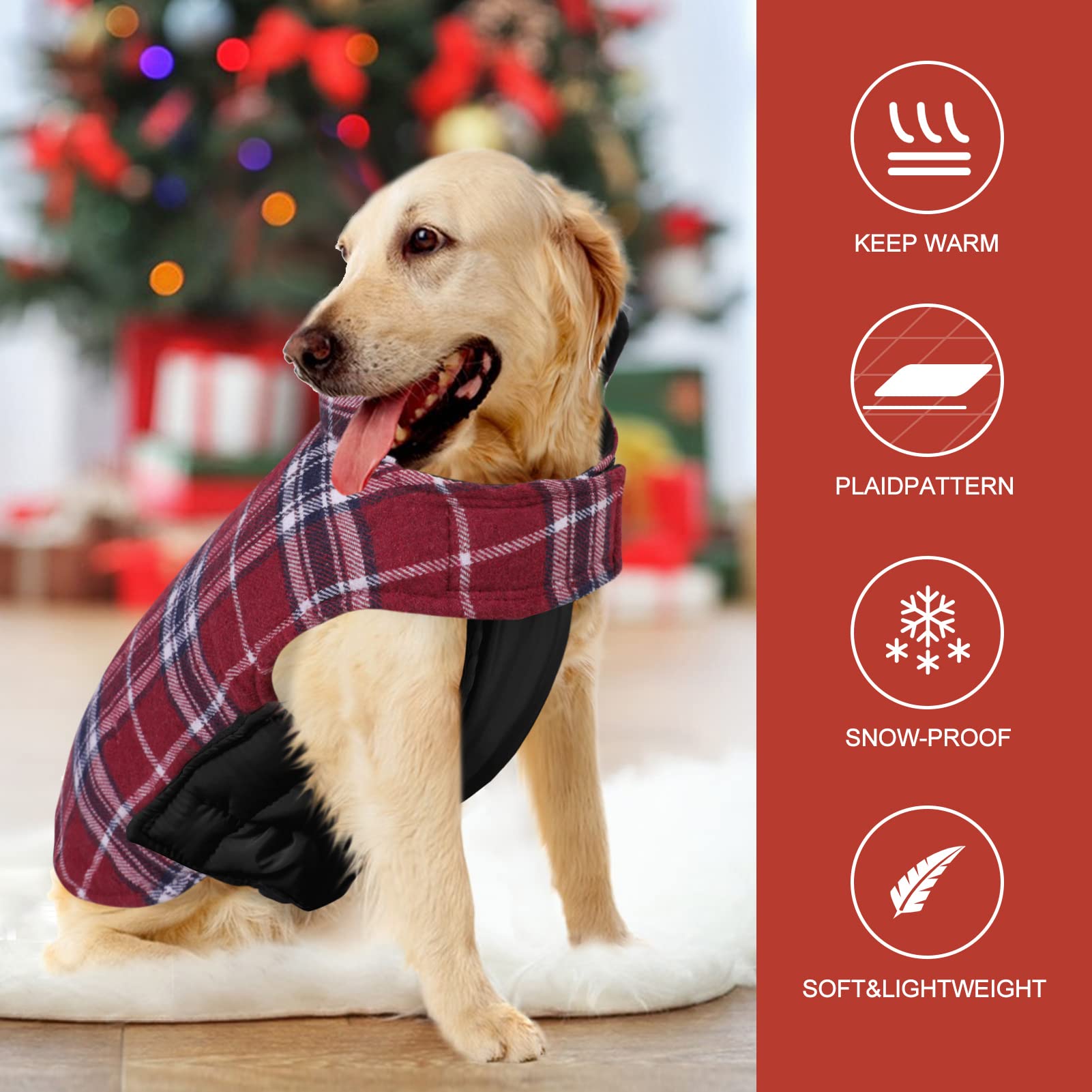 MIGOHI Dog Jackets for Winter, Windproof Waterproof Reversible Dog Coat for Cold Weather, British Style Plaid Warm Dogs Vest for