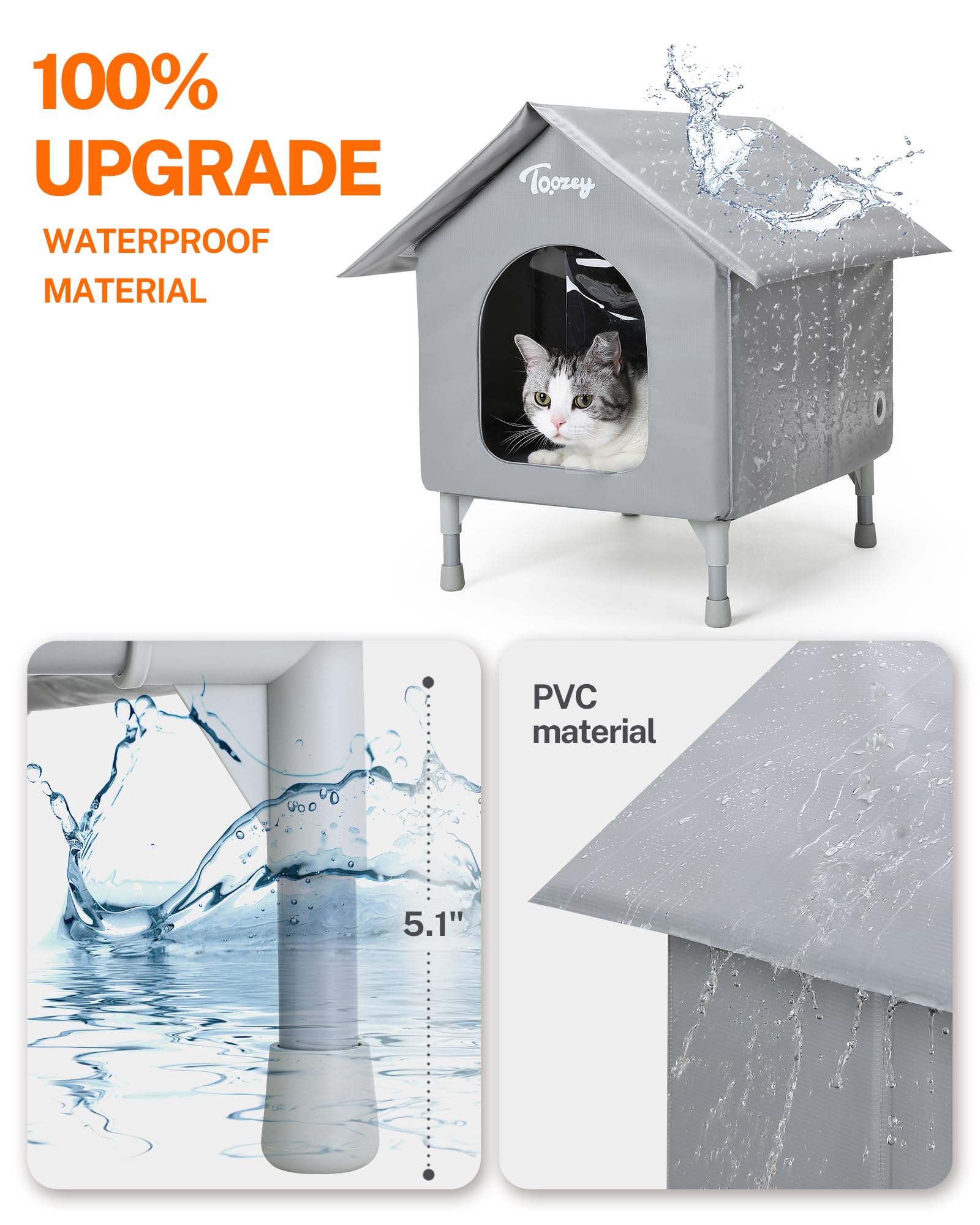 Toozey Outdoor Cat House, Waterproof Cat Shelter Extra With Heating Pad For Stray/Barn Cats, Elevated Feral Cats House With Insi
