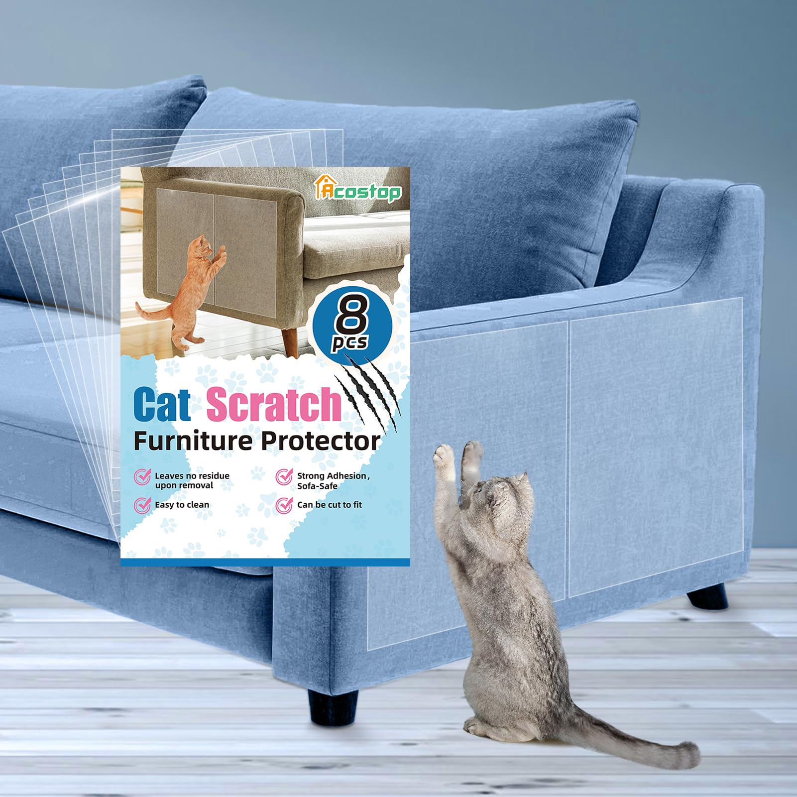Cat Scratch Furniture Protector - Specially Designed for Fabric Furniture, Easy to Remove Anti-Scratch Couch Protector from Cat,