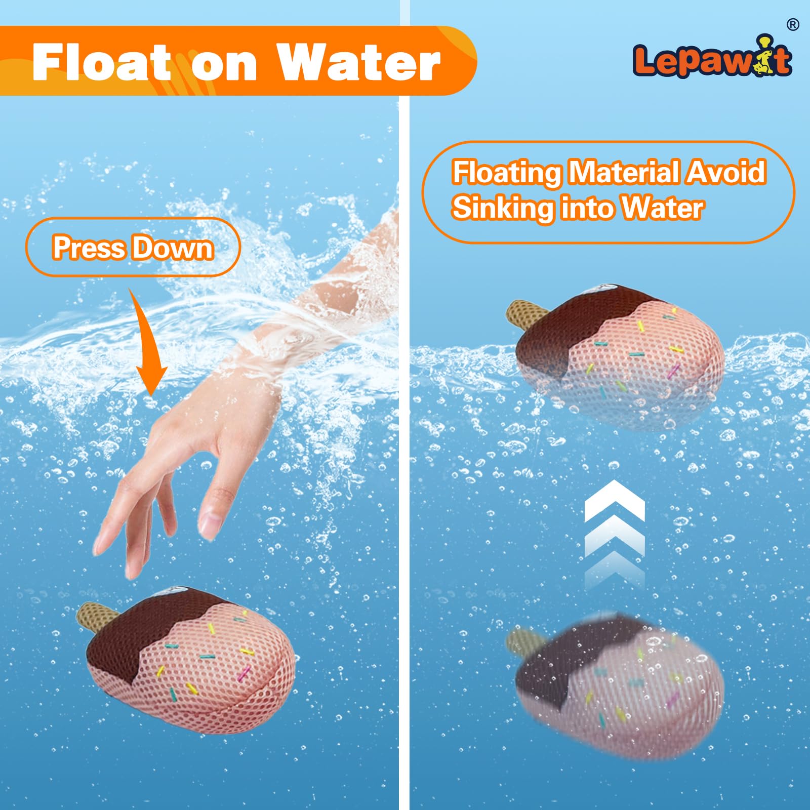 Lepawit Squeaky Dog Toys, Floating Dog Toys For Water Or Pool, Chocolate Ice Cream Dog Gifts For Small And Medium Dogs