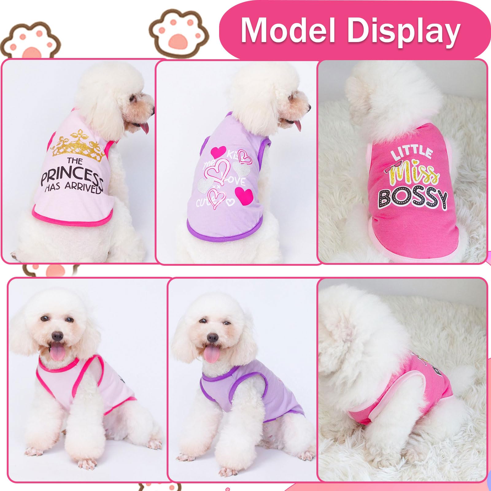 4 Pieces Small Dog Clothes Girl Dog Clothes Cute Pink Puppy Clothes for Small Doss Soft Small Dog Clothes for Pug Yorkie Chihuah