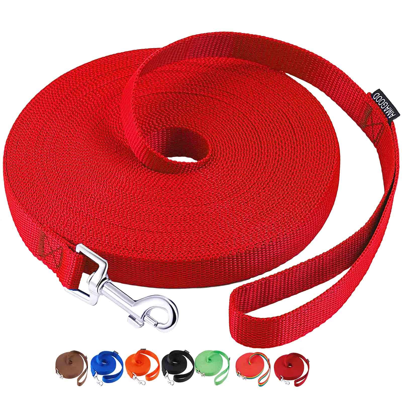 Amagood Dog/Puppy Obedience Recall Training Agility Lead-15 Ft 20 Ft 30 Ft 50 Ft Long Leash-For Dog Training,Recall,Play,Safety,Camping (30Feet, Red)