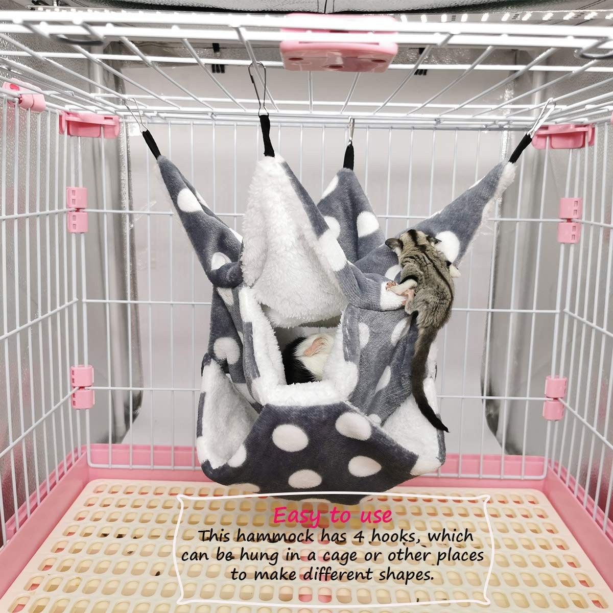 Leftstarer Rat Ferret Sugar Glider Cage Hammock Bedding Small Pet Cage Accessories Toy Triple-Layer Hammock Bedding For Hamster Guinea Pig Sugar Glider Rat Ferret Chinchilla Playing Sleeping(Grey)