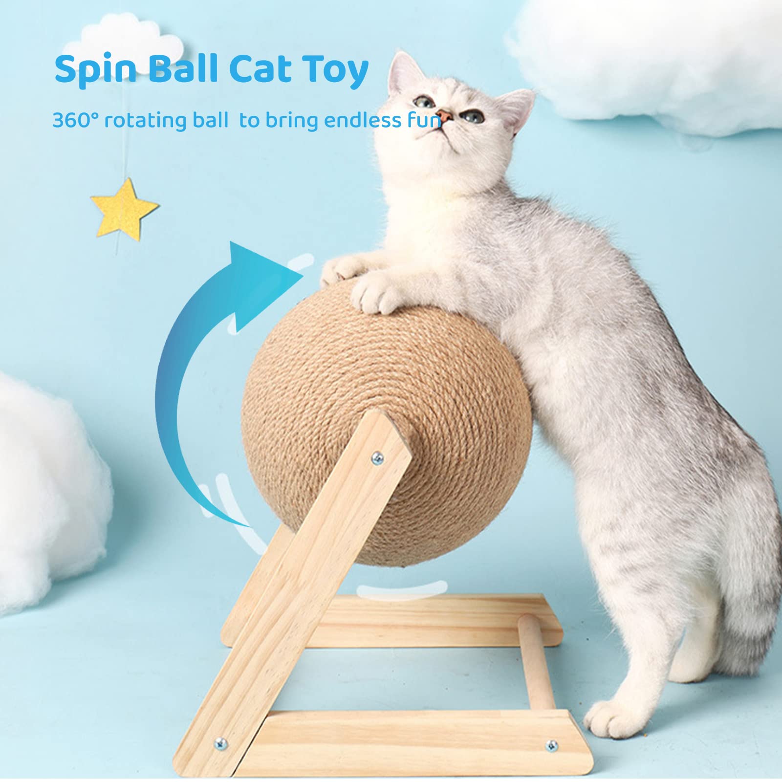 Battipaw Cat Scratcher, Rabbit Scratching Ball, Natural Sisal Scratcher, Spinning Cat Ball, Solid Wood Scratching Toy For Cats &