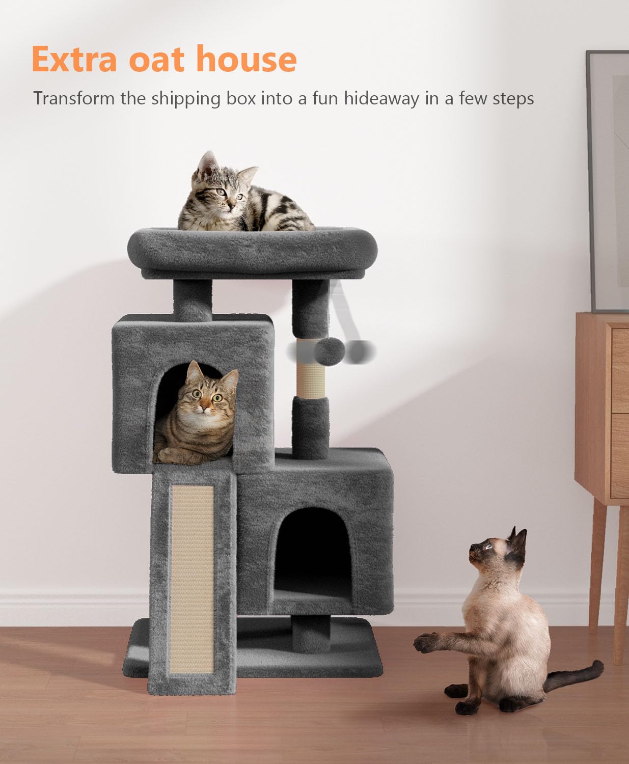 Os Motor Cat Tree Tower For Indoor Cats Large Adult,Cute/Tall Modern Cat Tree For Big Cats 20 Lbs,34''Plush Multi-Level Cat Cond