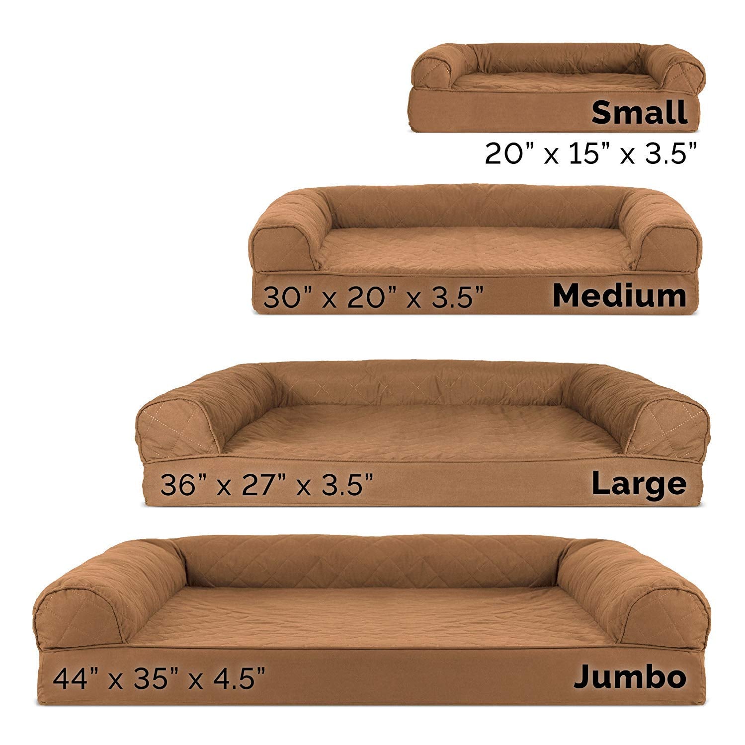 Furhaven Orthopedic Dog Bed For Large/Medium Dogs W/ Removable Bolsters & Washable Cover, For Dogs Up To 55 Lbs - Quilted Sofa - Toasted Brown, Large