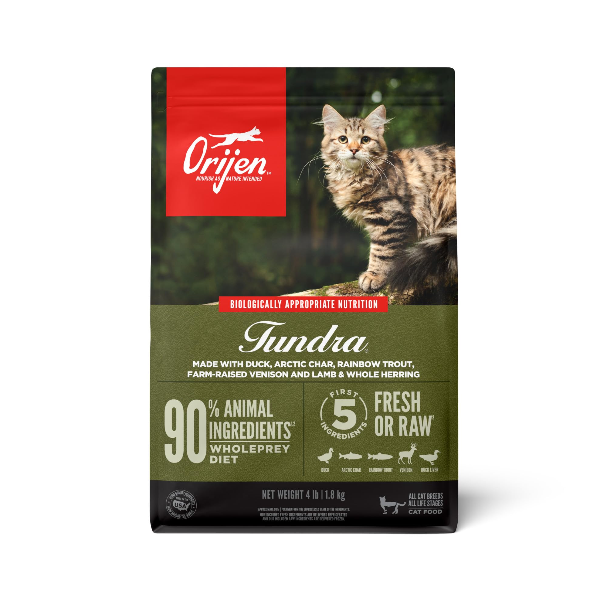 ORIJEN Grain Free High Protein Premium Dry Cat Food Tundra Recipe 4lb Bag