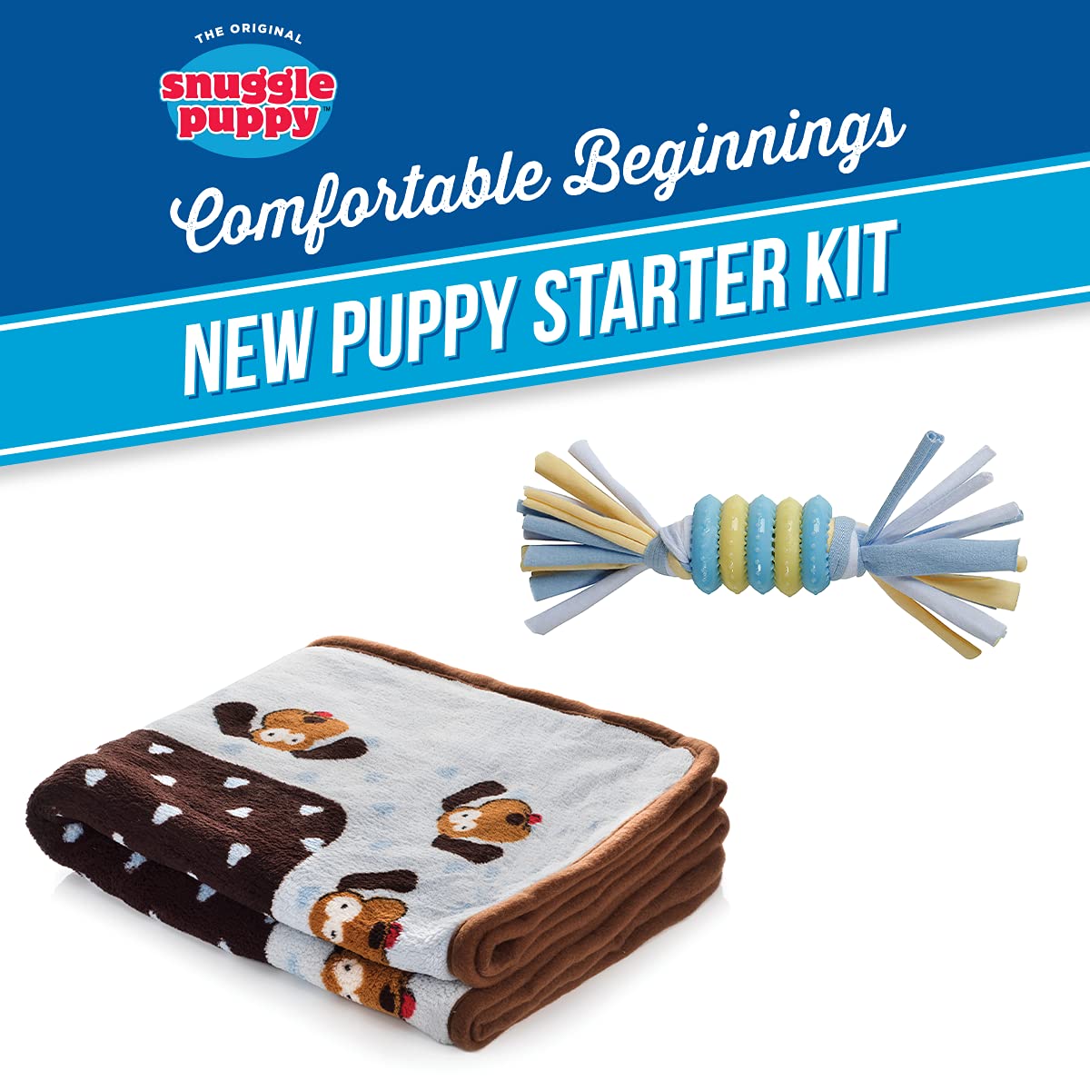 Original Snuggle Puppy Essentials Starter Kit. Heartbeat Dog Toy and Calming Aid with 3 Heat Packs, Puppy Teething Toy, Dog Chew