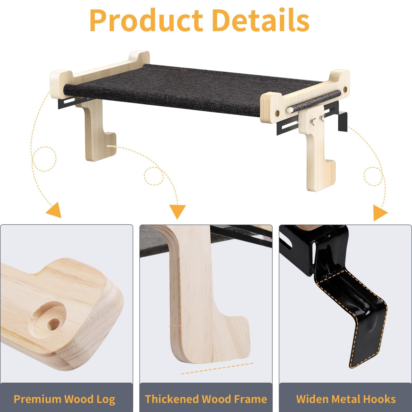 Topmart Cat Window Perch - Indoor Bed With Wood & Metal Frame, Easy To Adjust & Assemble Hammock Seat