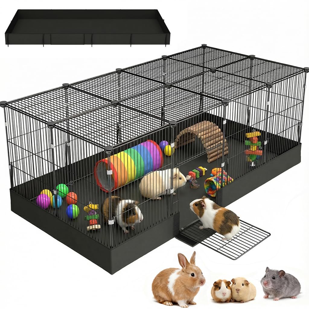 20 Planes Guinea Pig Cages Enclosed Hamster Cage with Door & Waterproof Liner, Expandable Cage for Guinea Pigs, Metal Wire Yard 