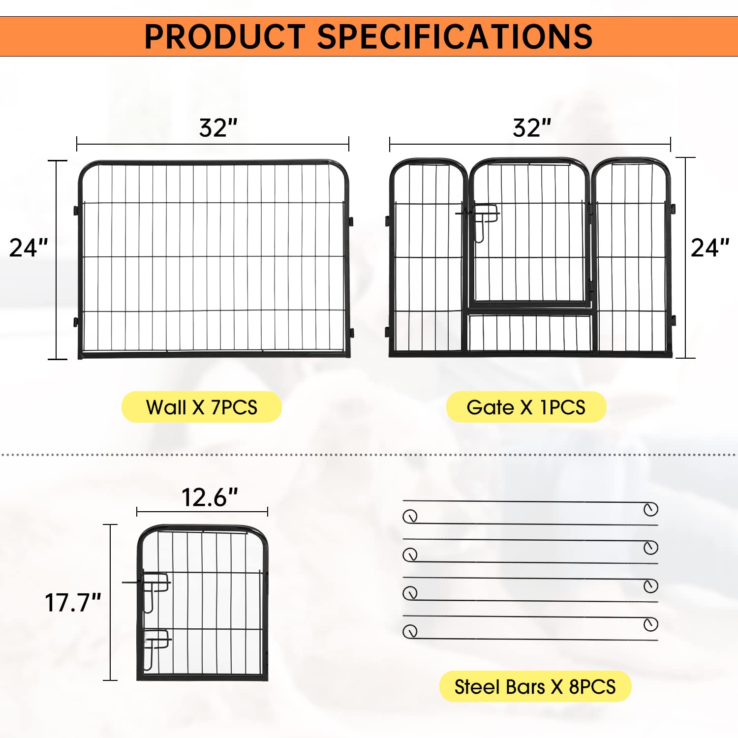 BestPet Dog Playpen Pet Dog Fence 24/ 32 /40 Height 8/16/24/32 Panels Metal Dog Pen Outdoor Exercise Pen with Doors for Large/Me