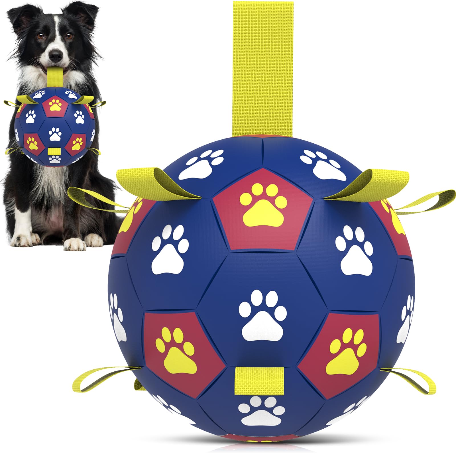 Qdan Dog Toys Soccer Ball With Straps: Durable Balls For Large Dogs, Outdoor Dog Toys, Summer Pet Water Toy, Herding Ball, Puppy