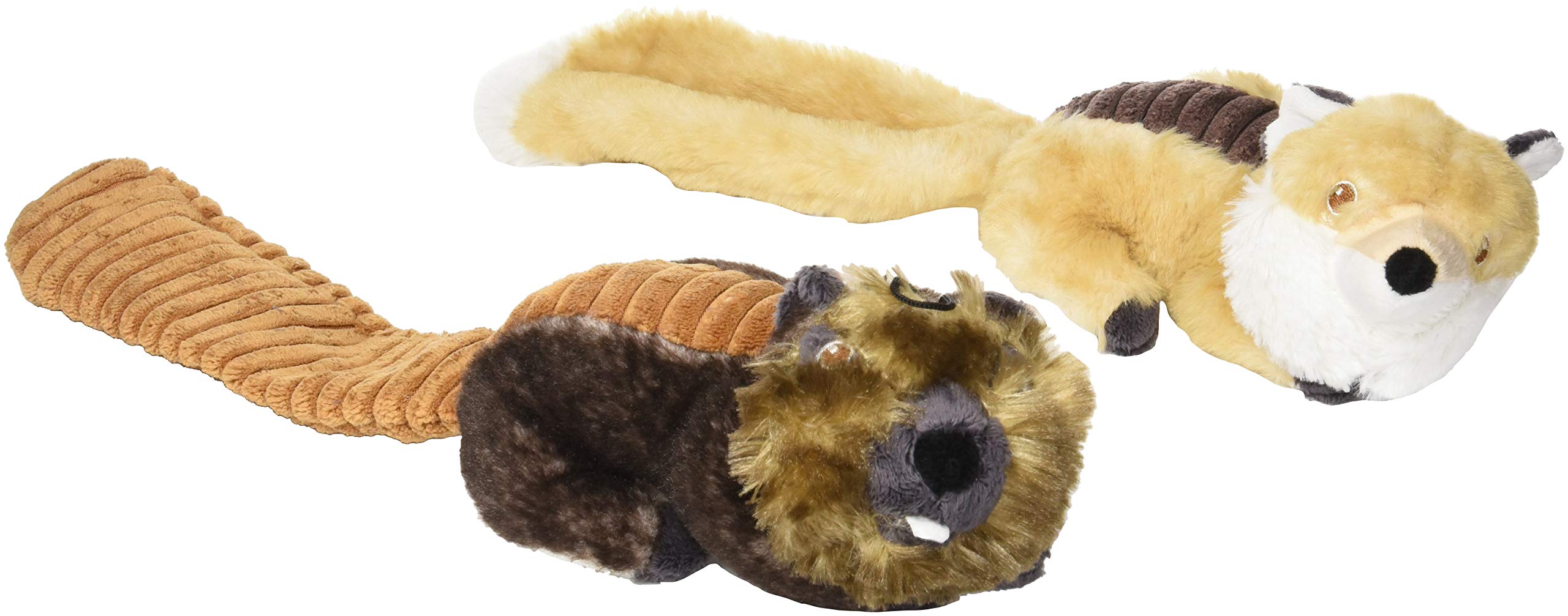 Bone Dry Squeaky Plush Pet Toy Collection, Plush, Beaver & Fox, 2, Piece