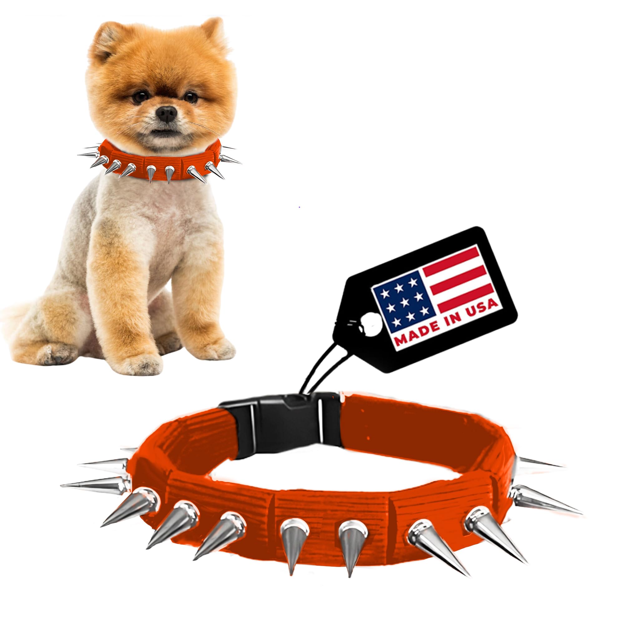 Coyote Collar Spiked Dog Collar - Orange, Large, Adjustable, Studded, Protection Against Coyotes And Aggressive Dogs