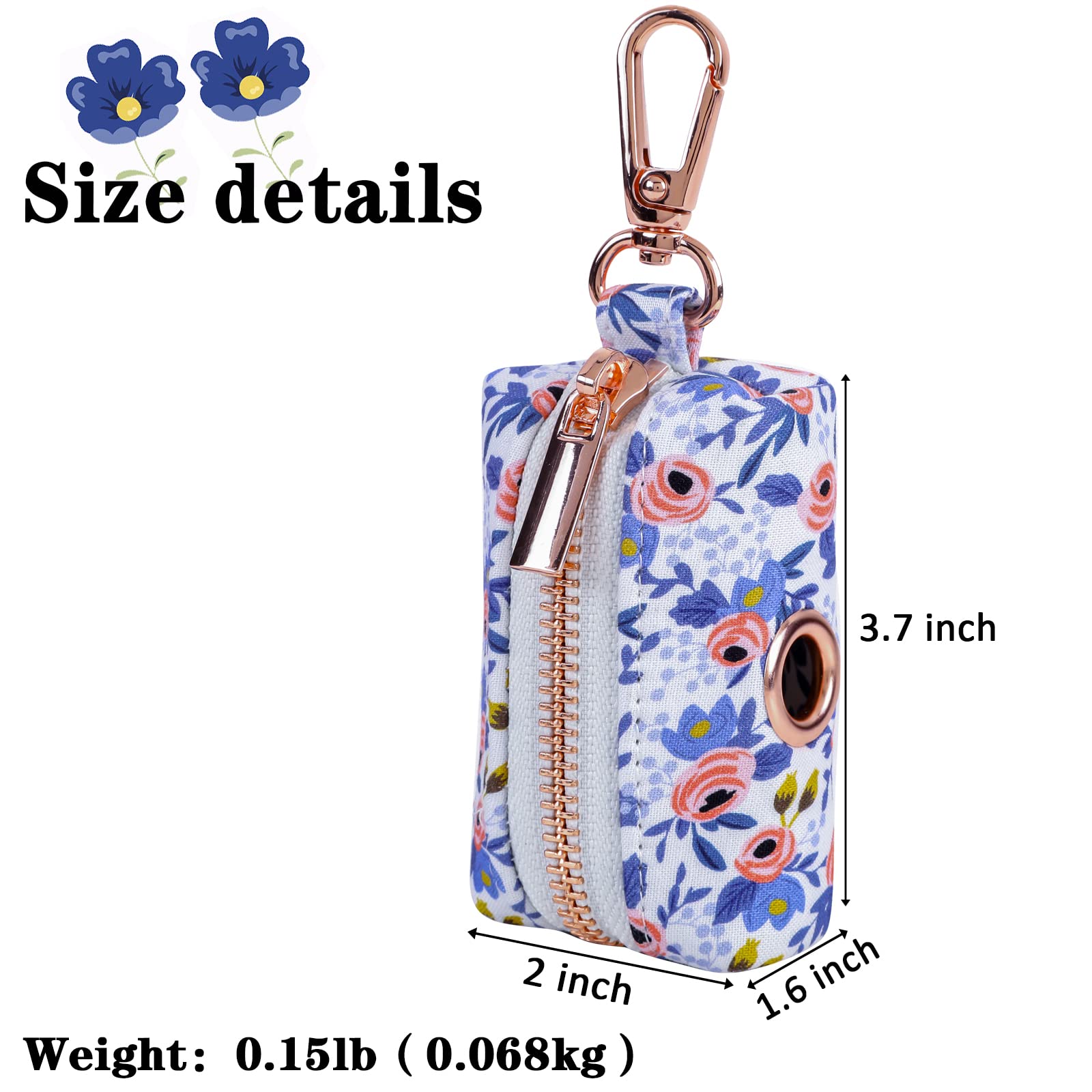 Unique Style Paws Dog Poop Bag Holder Reusable Waste Bag Dispenser For Travel,Park And Outdoor Use Includes 2 Roll Dog Poop Bags-Blueflower