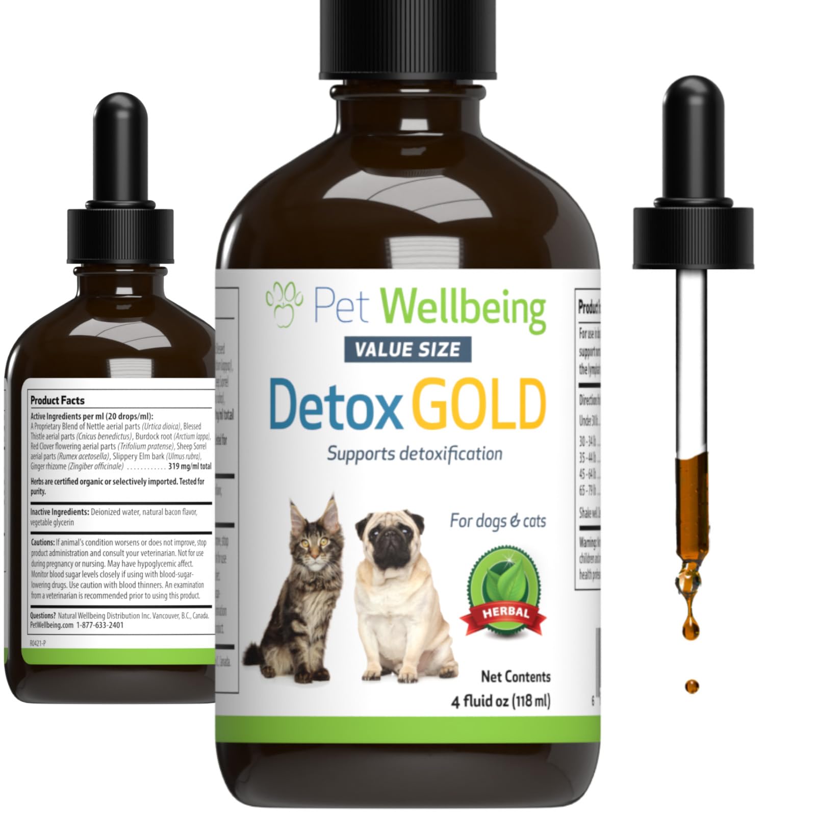 Pet Wellbeing Detox Gold for Dogs & Cats - Gentle Detoxification & Elimination Support, Immune System Care, Nettle, Blessed This