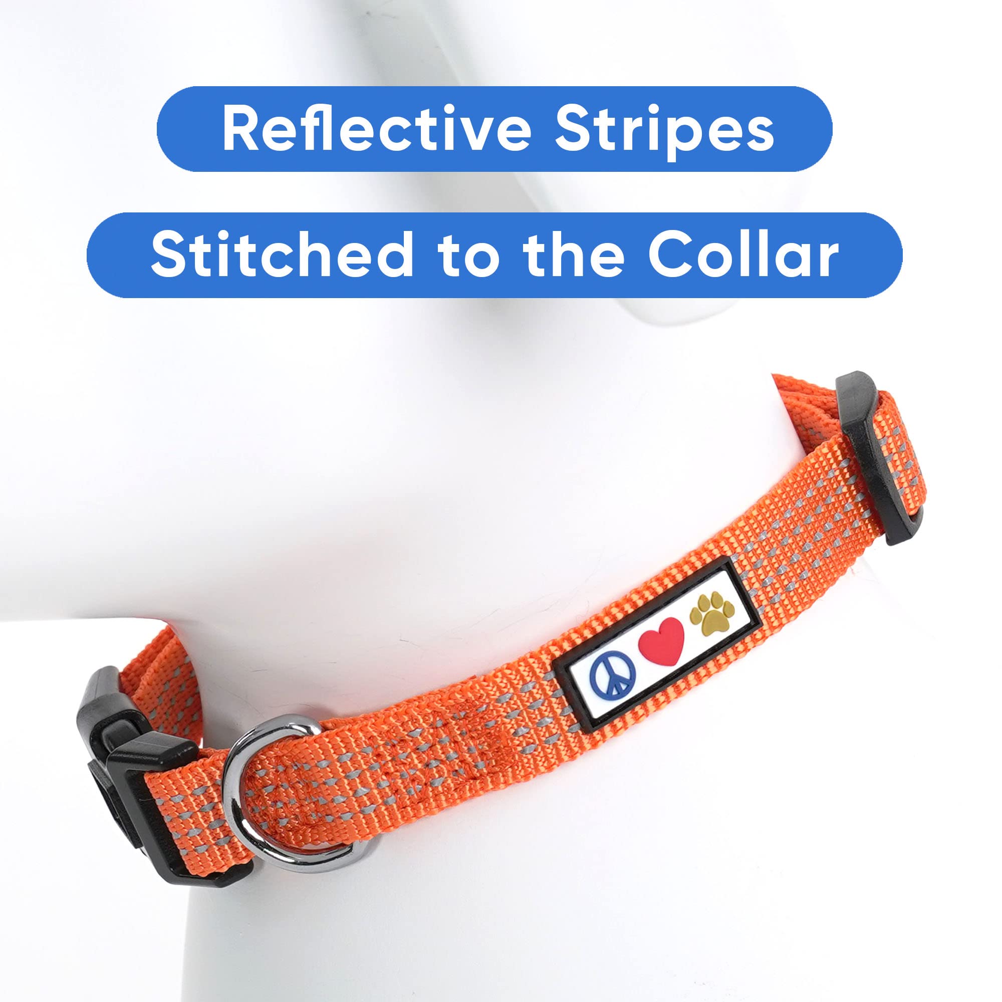 Pawtitas Reflective Dog Collar With Stitching Reflective Thread | Reflective Dog Collar With Buckle Adjustable And Better Training Great Collar For Extra Small Dogs - Orange Collar