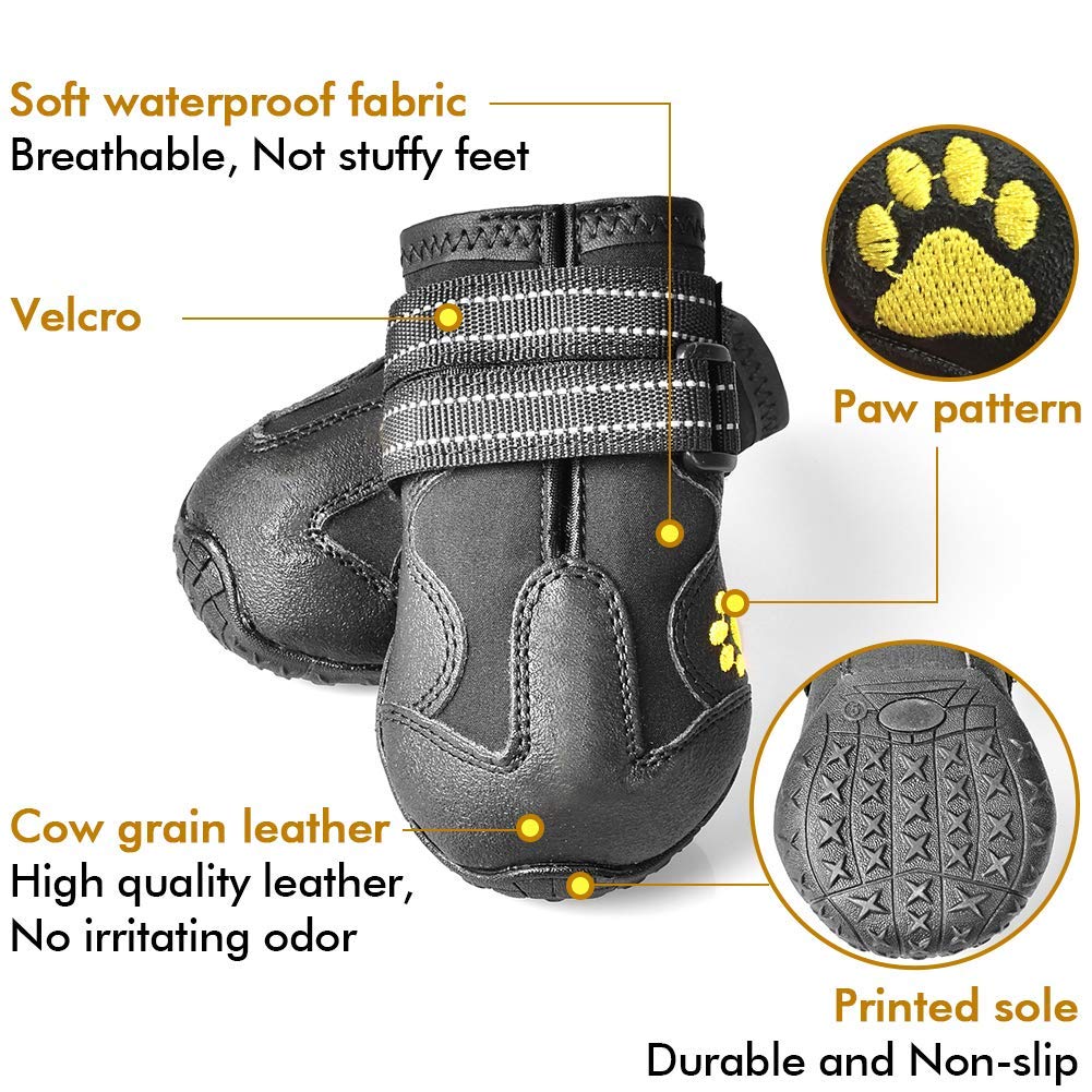 Xsy&G Dog Boots,Waterproof Dog Shoes,Dog Booties With Reflective Rugged Anti-Slip Sole And Skid-Proof,Outdoor Dog Shoes For Medium Dogs 4Pcs-Size2