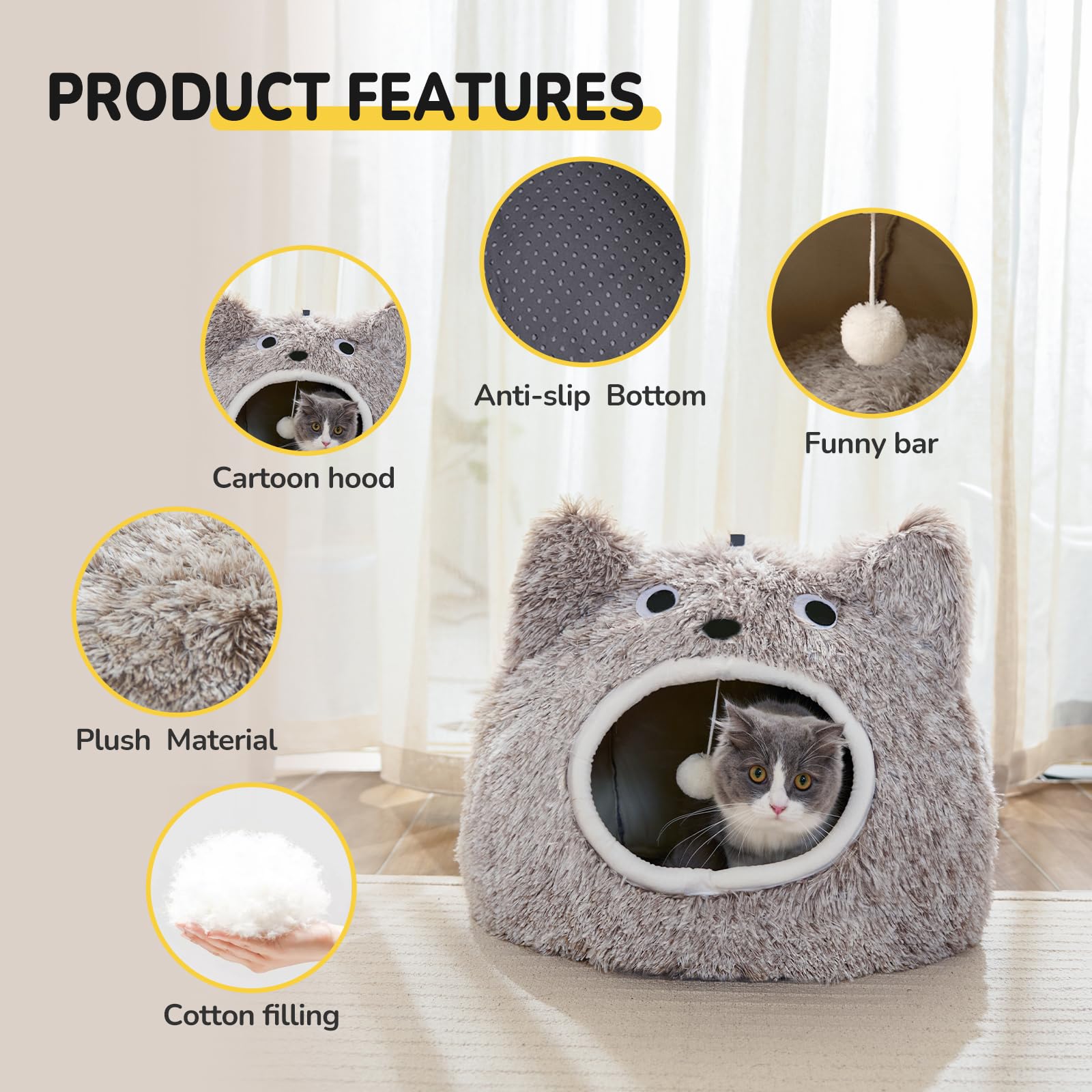 Catism Cat Bed, Cat Beds For Indoor Cats - Cats Bed Cave Kitten Bed Removable Washable Cover