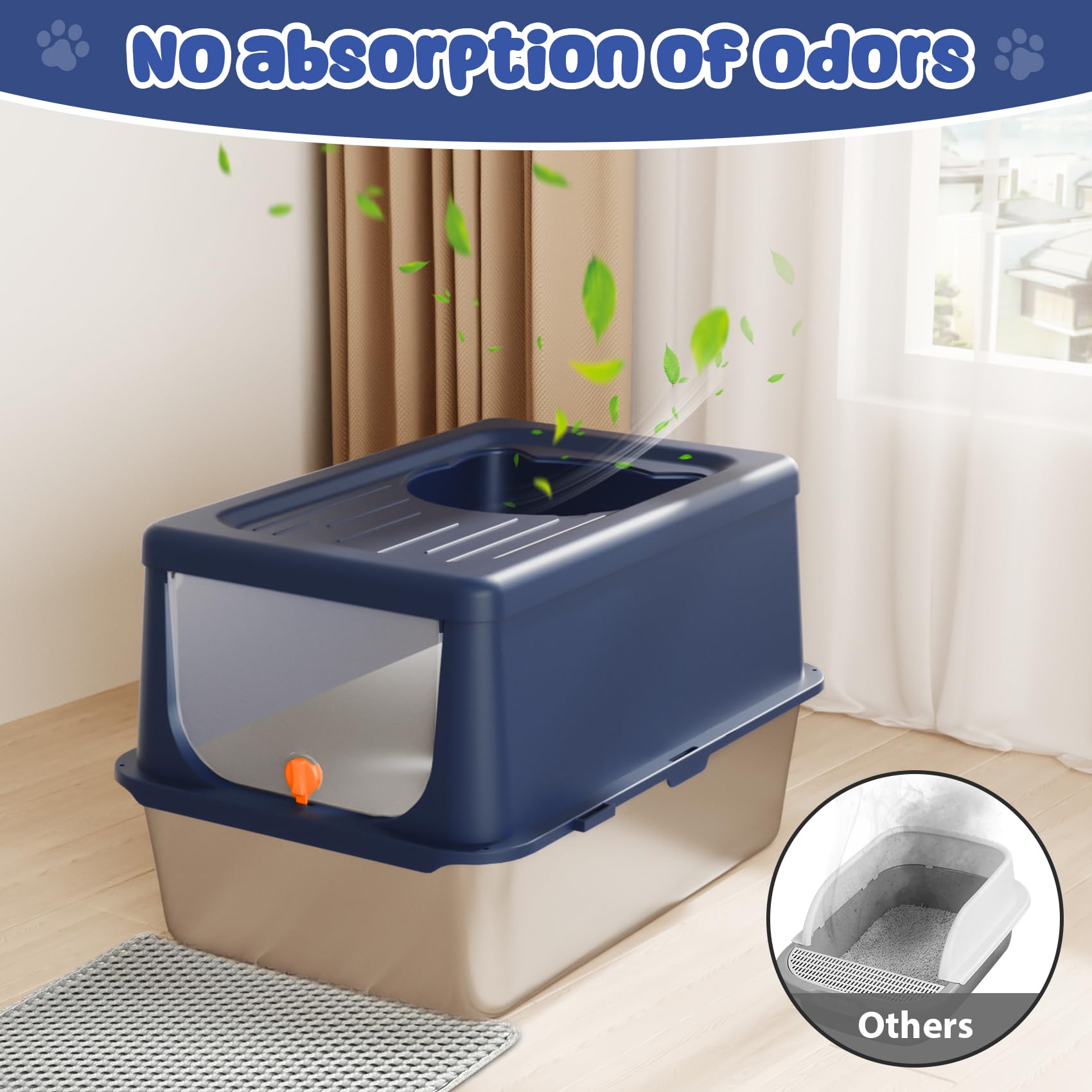 LIHOOOOM Litter Box with Lid, Stainless Steel Litter Box XL, 14 H Metal Cat Box with High Sides Wall Enclosure, Cat Pan, Non-Sti