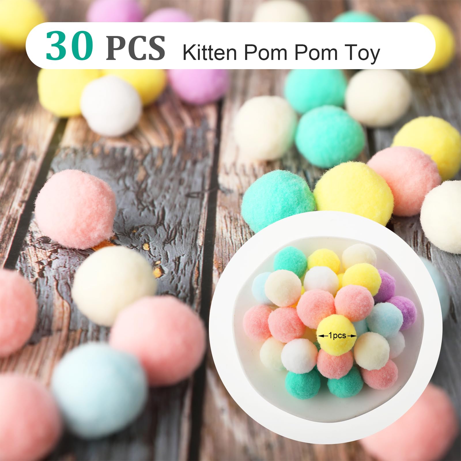 Yuanchu 30Pcs Cat Pom Pom Ball Toy, Soft Plush Interactive Cat Balls 3Cm/1.18In Kitten Toy For Training And Play For Indoor Pet