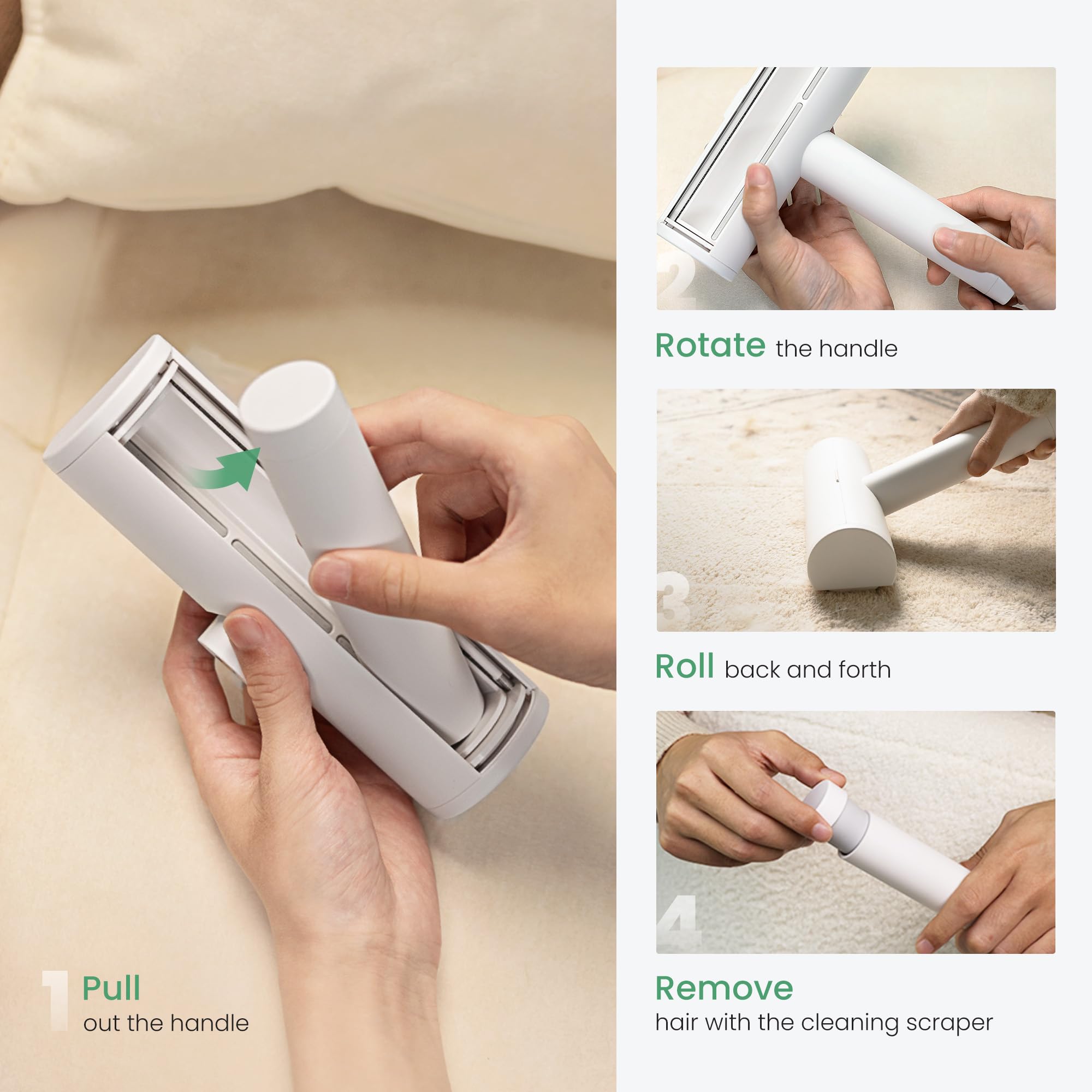 Dancemoon Moonroller, Pet Hair Removal Tool With Detachable Handle And Cleaning Scraper, Reusable Cat And Dog Hair Remover For C