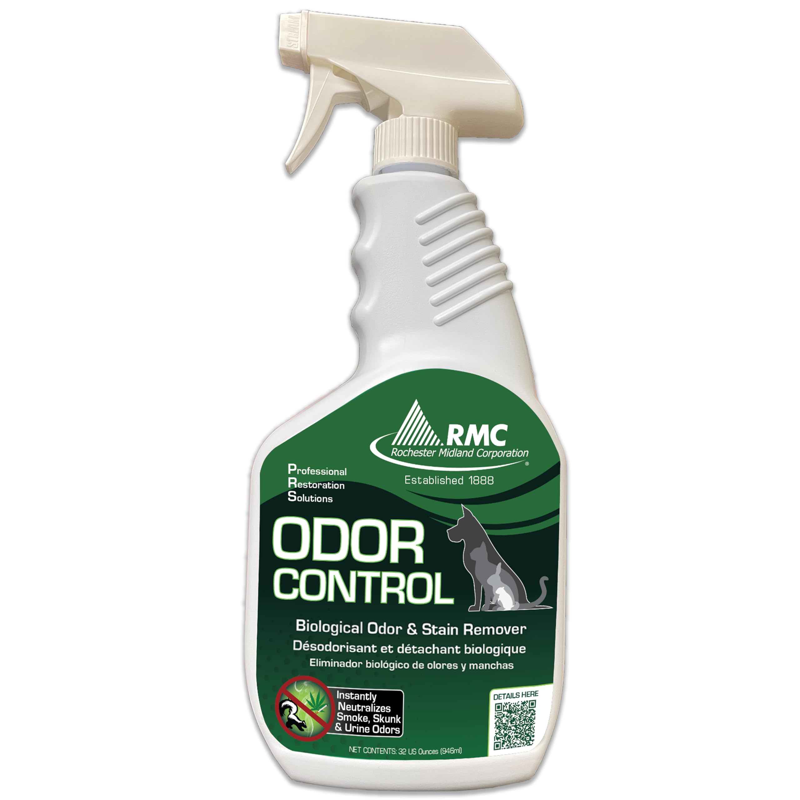 Rochester Midland PRS Stain & Odor Eliminator- 32oz, Enzyme Urine Odor Eliminator, Carpet Cleaner Spray, Fresh Lavender Fragranc