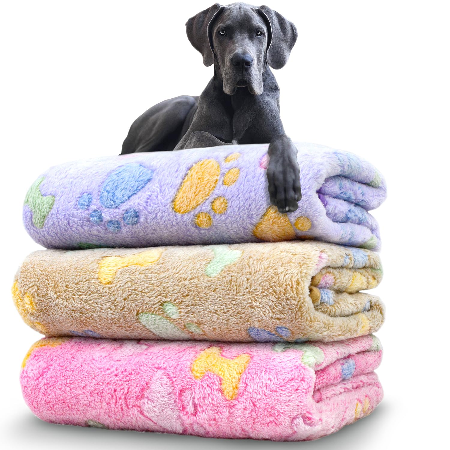 Dog Blankets for Large Dogs, 3 Pack Dog Blanket Washable 41  x 31 , Fuzzy Soft Pet Mat Throw Cover for Kennel Crate Bed, Cute Bo