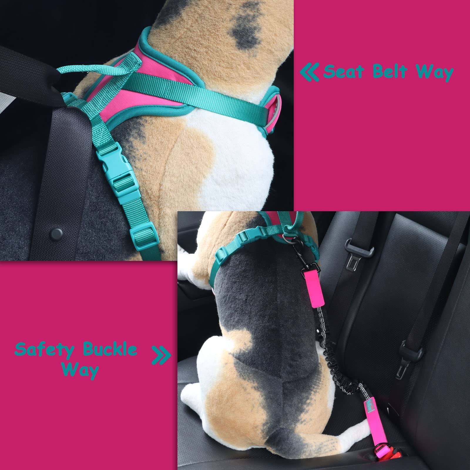 Wolfone No Pull Dog Harness, Adjustable Soft Padded Vest, Control Handle, Size M, Pink Peacock
