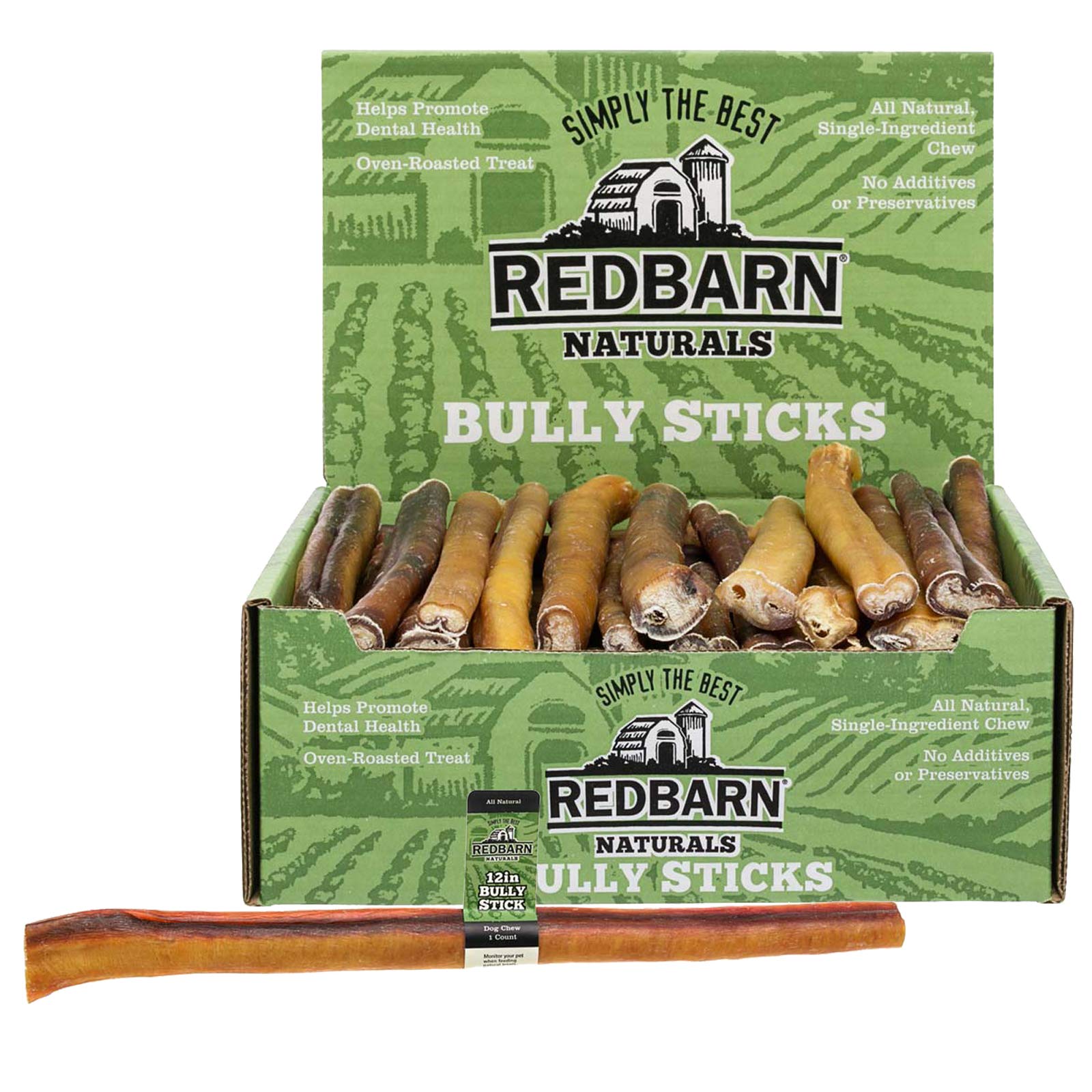Redbarn 12 Bully Sticks for Dogs, Wrapped & Tagged Pet Chew Treat (Pack of 1)