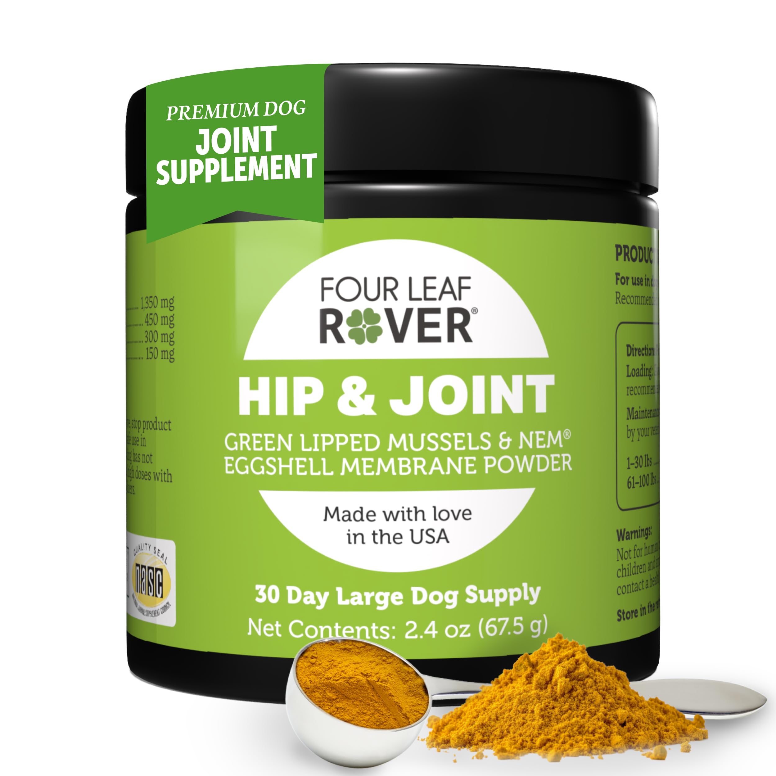 Four Leaf Rover Hip & Joint - Mobility & Joint Support with Glucosamine and Chondroitin for Dogs, 2.4 oz - 22 to 60 Day Supply, 