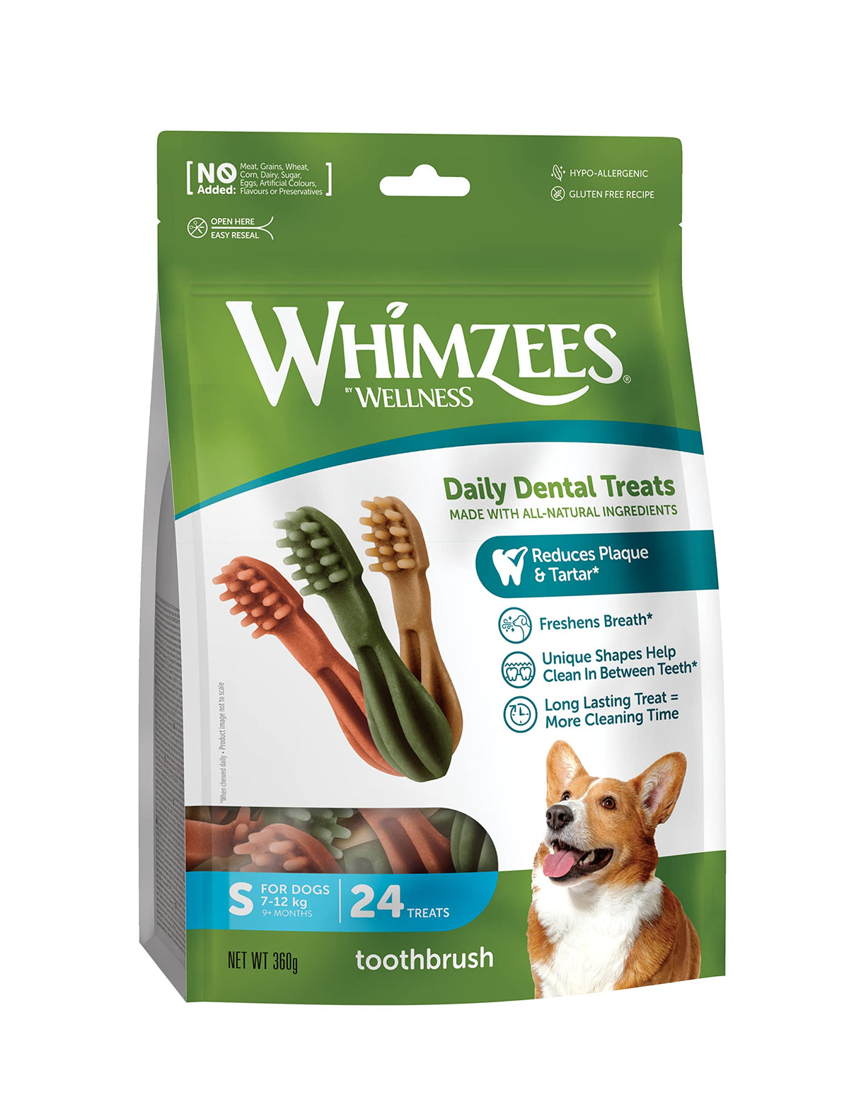 Paragon Whimzees Toothbrush Star Dental Treat For Small Dogs, 24 Per Bag